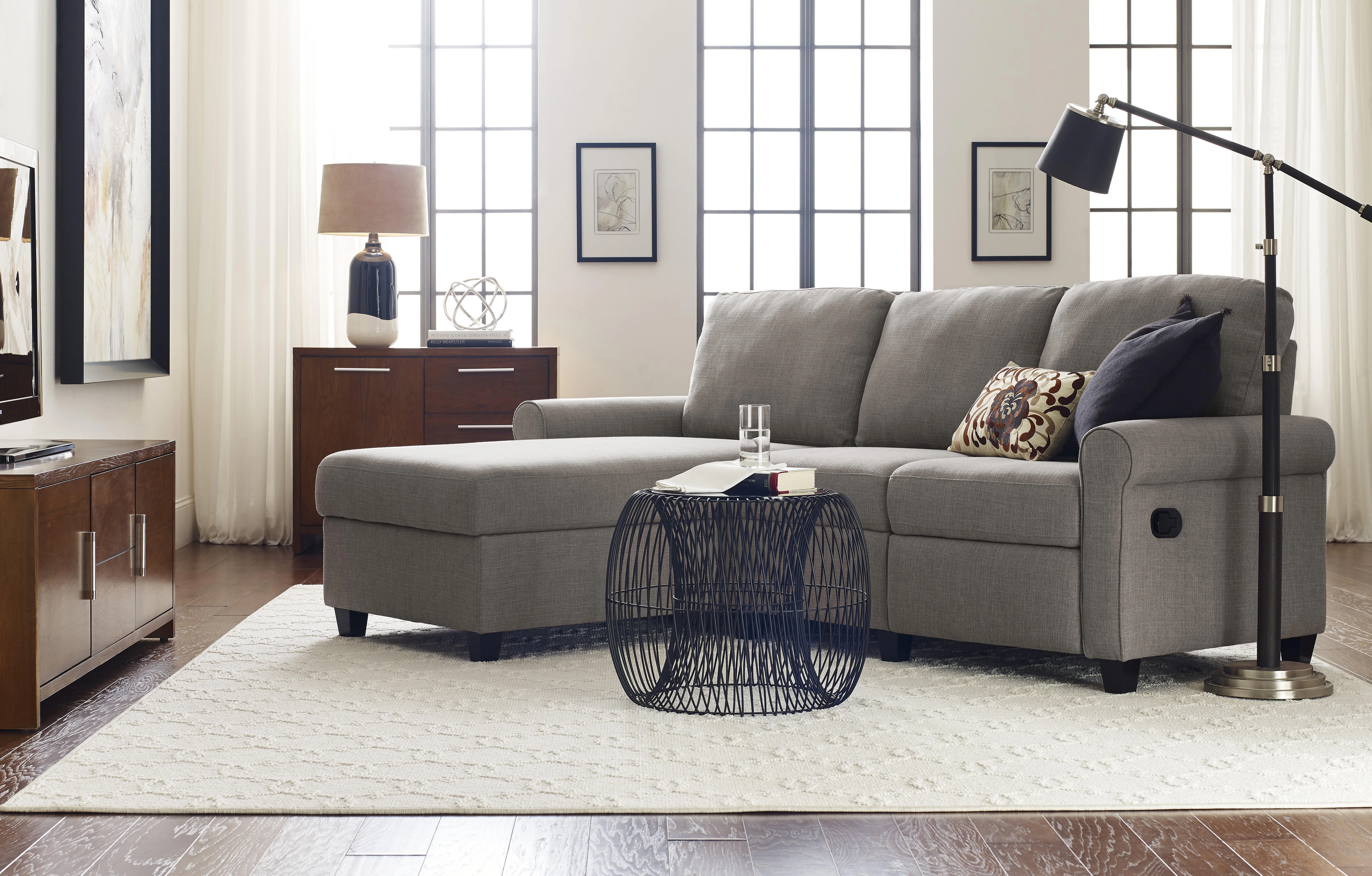 Serta Copenhagen Reclining Sectional with Right Storage Chaise - Oatmeal