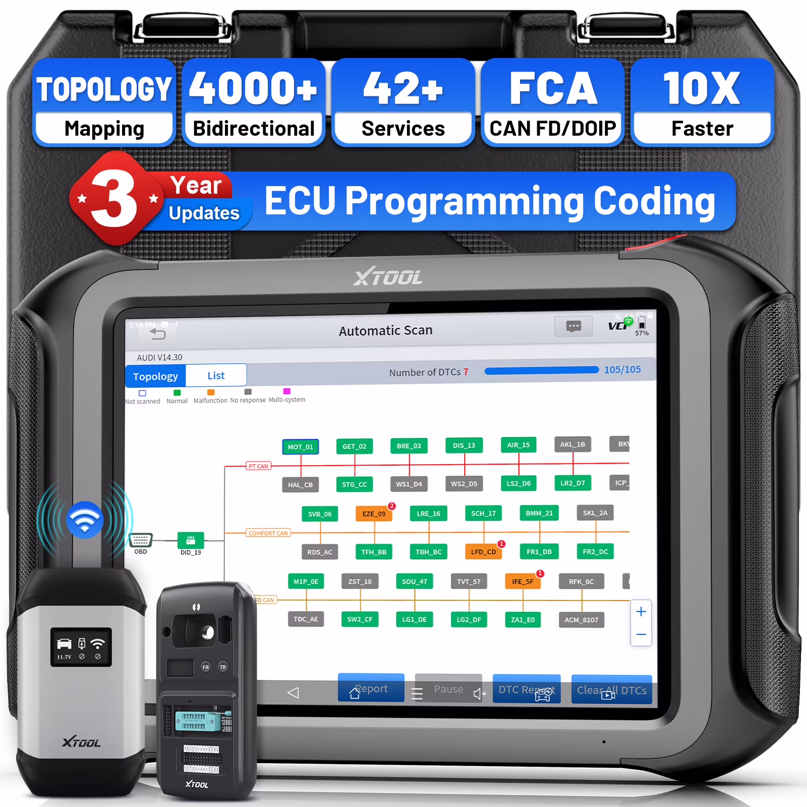 XTOOL X100 Max Automotive Key Fob Programmer Diagnostic Tool, OBD2 Scanner Bi-Directional Scan Tool with KC501, 42 Services
