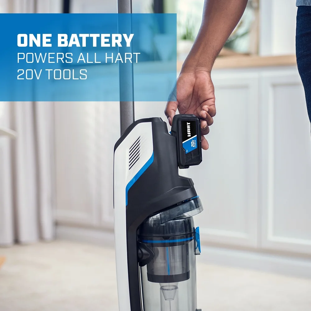 HART 20-Volt High Capacity Cordless Stick Vacuum Kit (1) 20-Volt 4.0AH Lithium-Ion Battery, Lightweight, Powerful Suction, Pet Hair, Hard Floor, Carpet, HEPA Filter, Self-Cleaning Brushroll