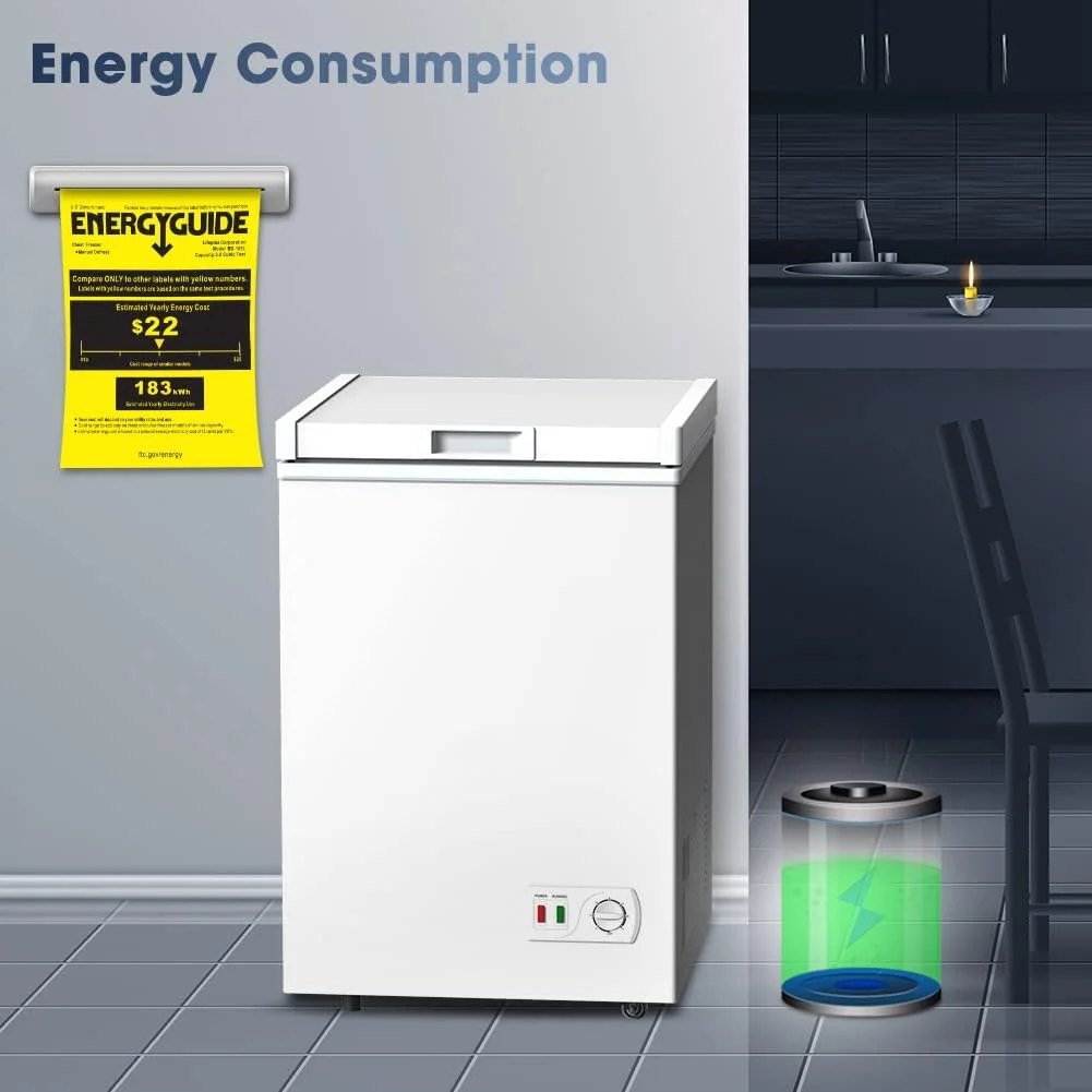 Ecotronic 3.8 Cu Ft Compact Chest Freezer, Grey, Low Noise, Energy Saving, 7-Gear Temperature Control