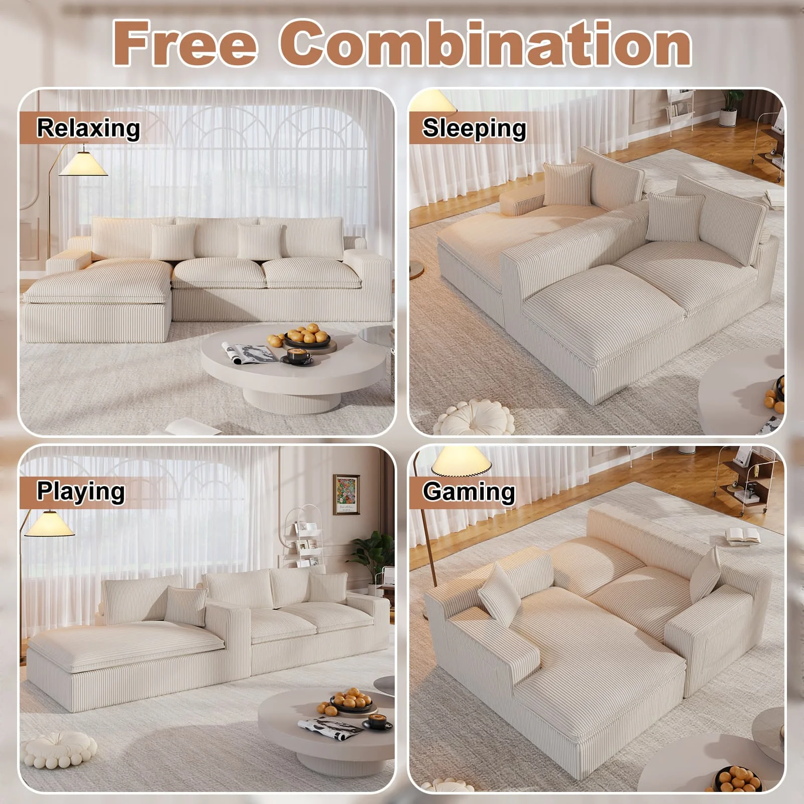 108�� Modular Sectional Sofa, Cloud Sectional Couch with Deep Seat, Modern Modular L-Shape Sofa Couch with Chaise,Upholstered Couches for Living Room Bedroom