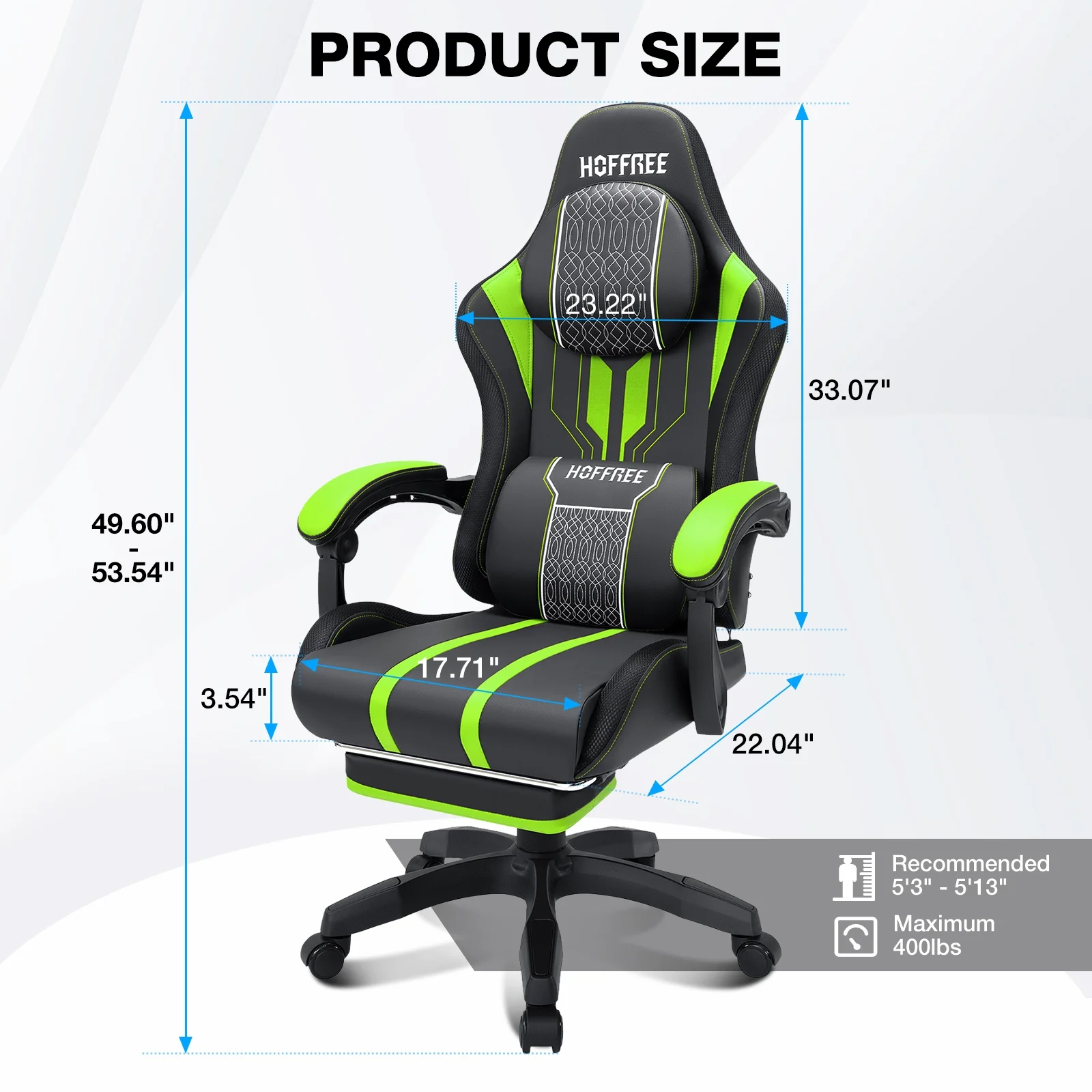 Hoffree Gaming Chair with Bluetooth Speakers Big and Tall Gamer Chair with Footrest and Massage Game Chair with Lumbar Support and 360-Swivel Seat and Headrest for Adults, 400lbs