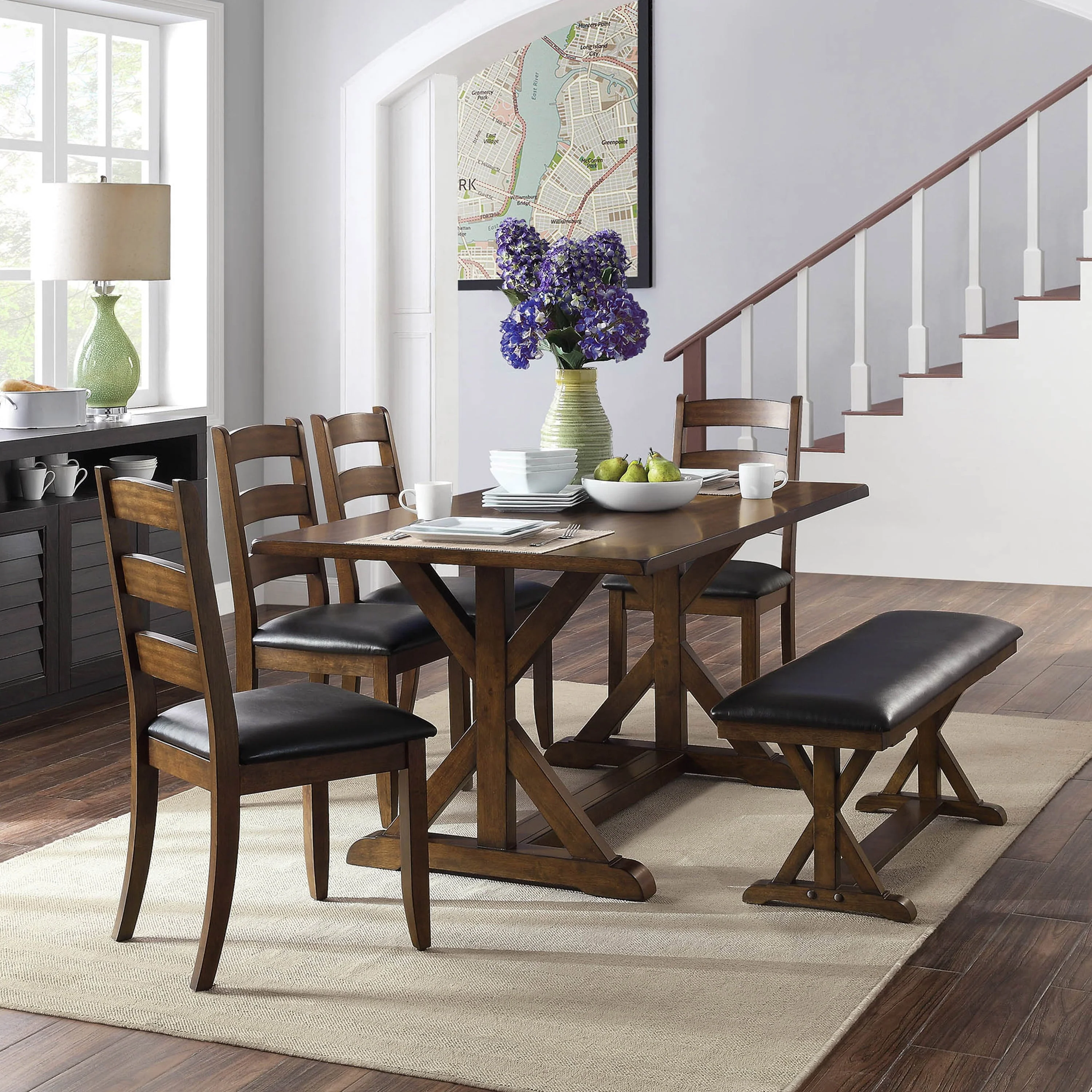 Better Homes & Gardens Granary Modern Farmhouse Ladderback Dining Chairs, Set of 2, Aged Brown Ash