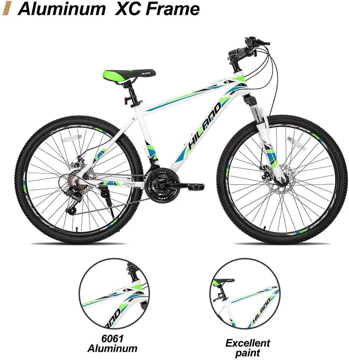 Hiland Mountain Bike, Shimano 21 Speeds Drivetrain,Aluminum Frame 26 inch Wheels, Men's MTB Bicycle, White
