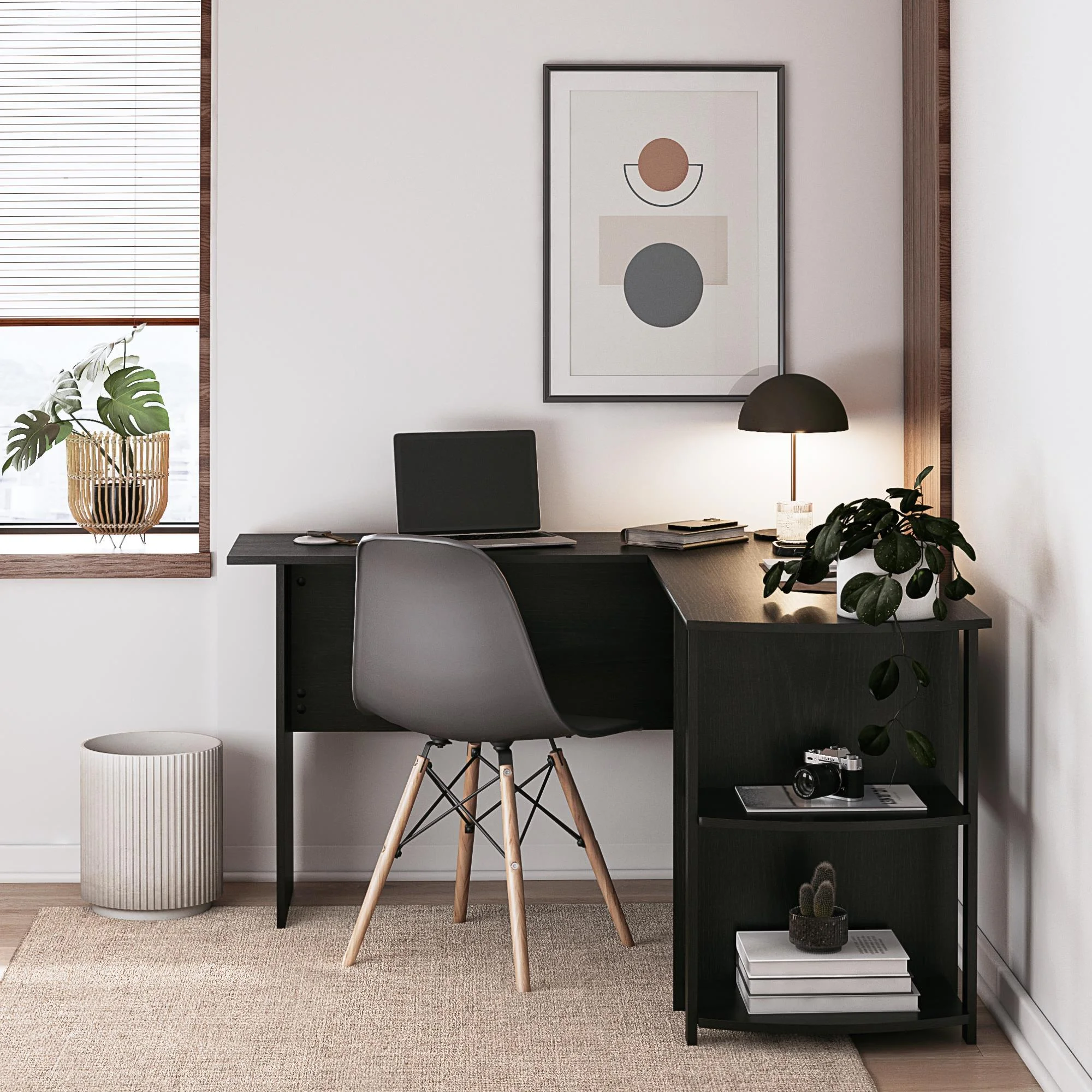 Ameriwood Home L Shaped Desk with Side Storage, Black Oak