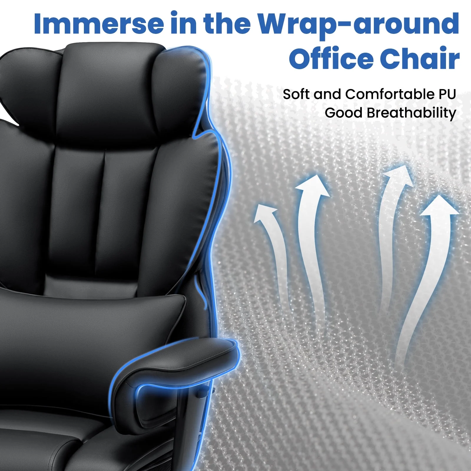 Hoffree Big and Tall Fabric Office Chair 450lbs, Executive Desk Chair with Massage Ergonomic  Computer Chair with Footrest Reclining Desk Office Chair with Lumbar Support for Home Office