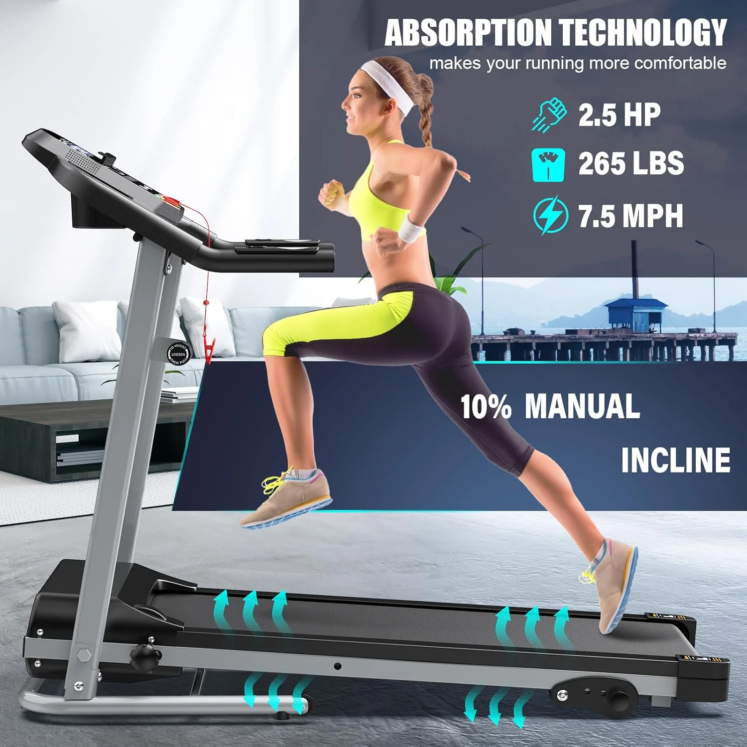 SWERTOY 2.0HP Treadmill for Home Folding 240lb Weight Capacity Walking Jogging Exercise Machine Health & Fitness Fixed Incline with HD Screen 3 Gear Adjustment Shock Absorber Running Belt