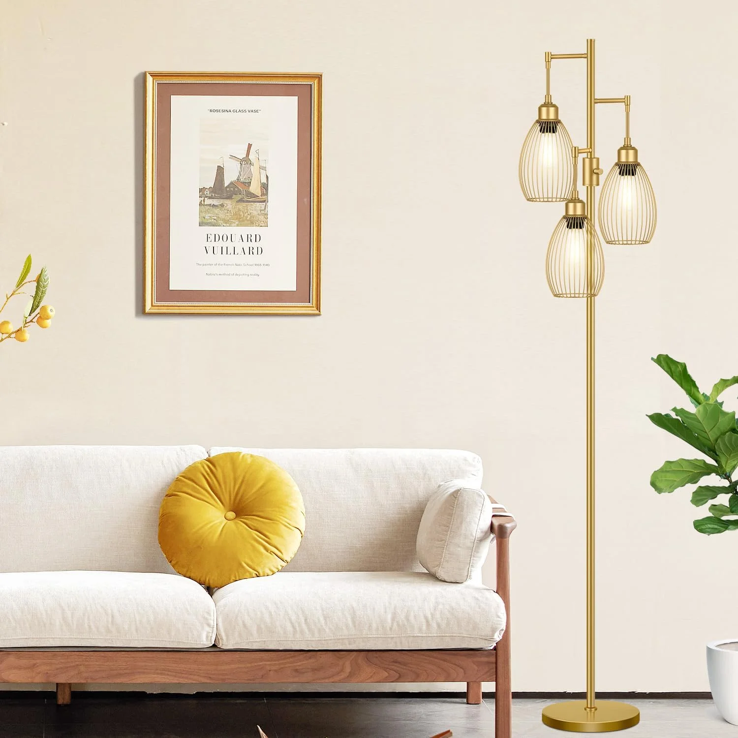 Dimmable Floor Lamp, 3 x 800LM LED Edison Bulbs Included, Farmhouse Industrial Floor Lamp Standing Tree Lamp with Elegant Teardrop Cage Tall Lamps for Living Room Bedroom Office Dining Room