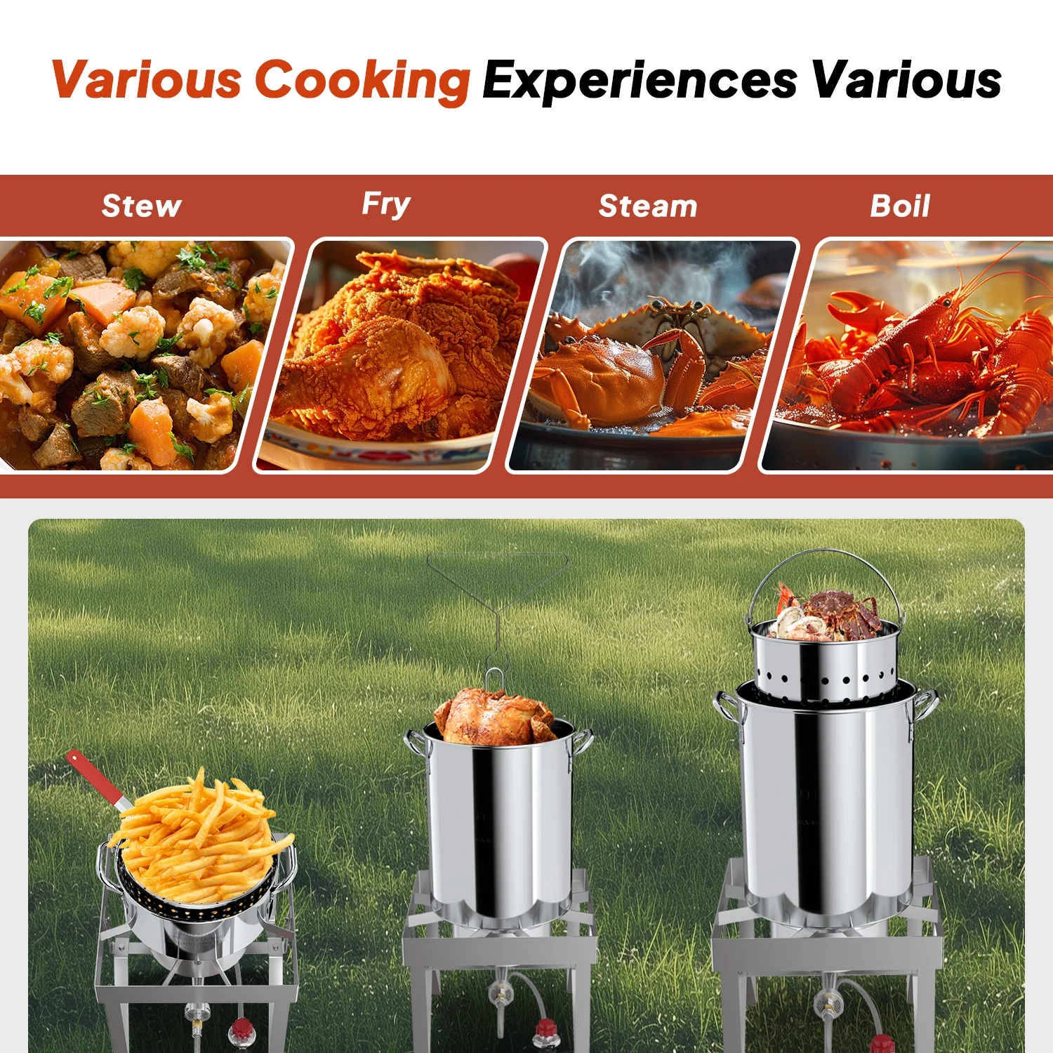 30QT Stainless Steel Turkey Fryer Kit, Stainless Steel Stand with 55,000BTU Propane Burner Stove, Waterproof Cover & Skimmer, Turkey Deep Fryer Pot, Outdoor Fish Fryer, Crawfish Boiler