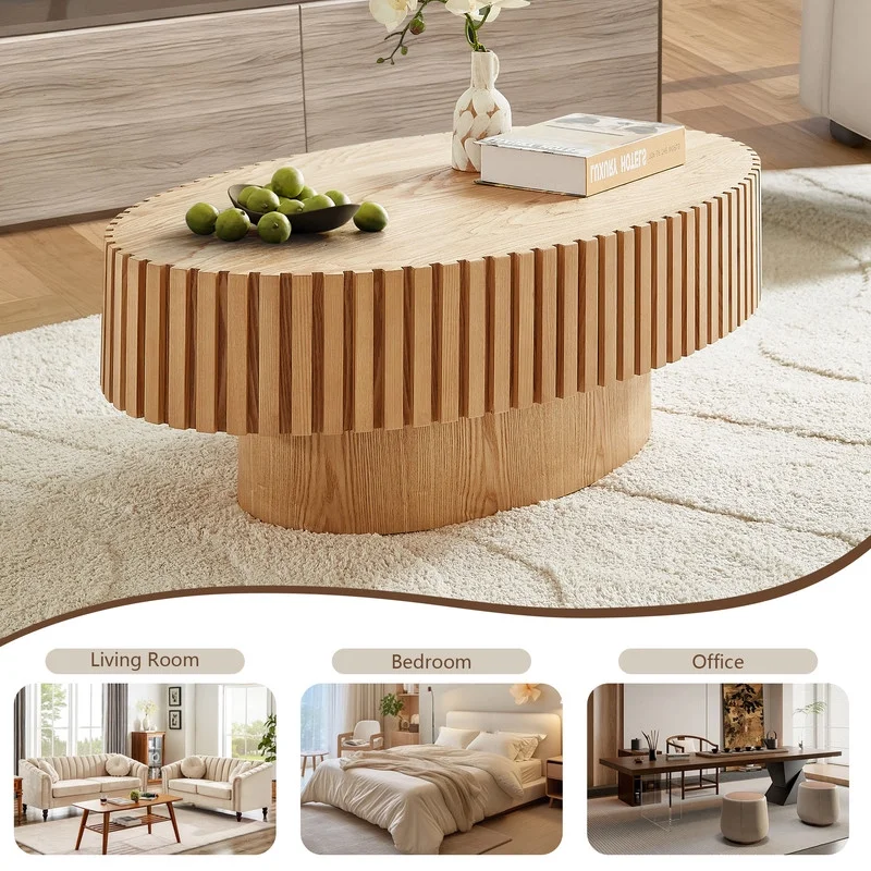 FFH 43.7 inch Oval Coffee Table for Living Room,Handcraft Rustic Corner Coffee Table Nature Wood Relief Sturdy Pedestal for Apartmen,Side Table Centre Table,Nature Wood