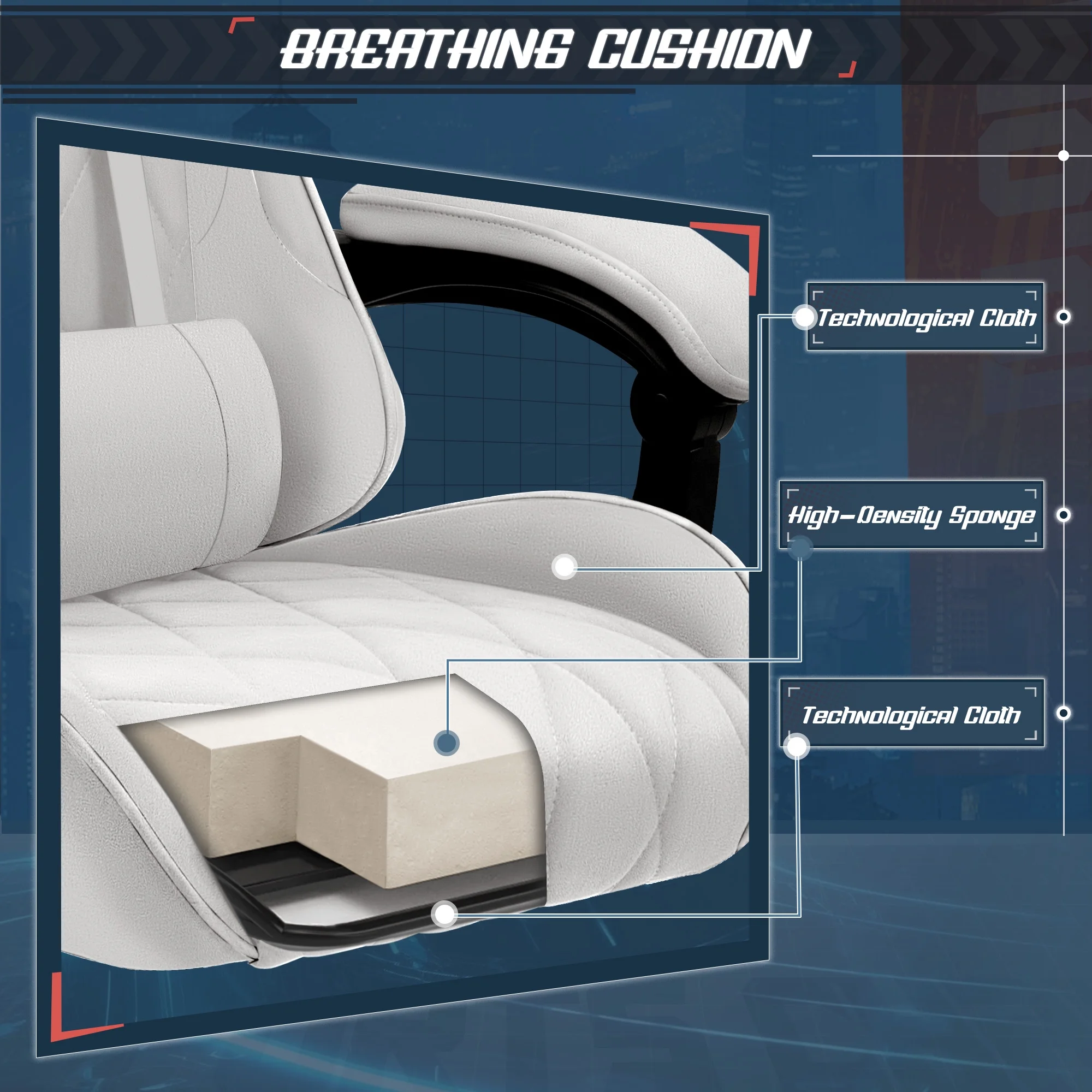 Homall Gaming Chair Fabric Computer Chair Massage Game Chair Cloth Office Chair with Headrest, Lumbar Support & Footrest,Gray