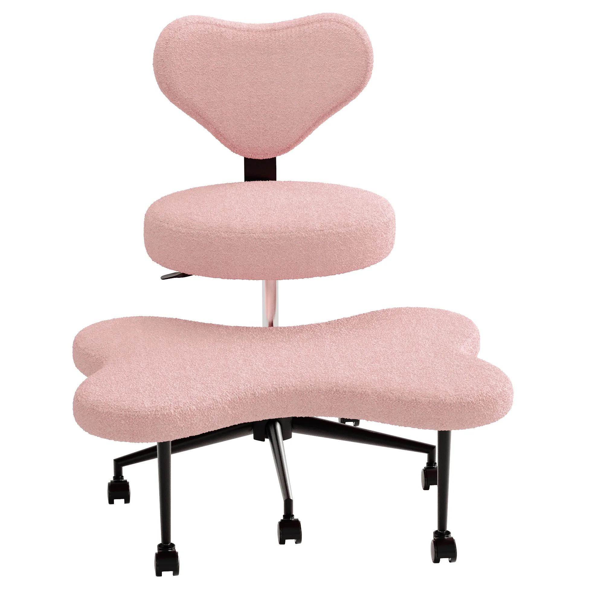 Pinmoco Ergonomic Cross Legged Swivel Chair, Adjustable Height and Teddy Fabric, Meditation& ADHD Chair with Back Support, Home and Office, Off White