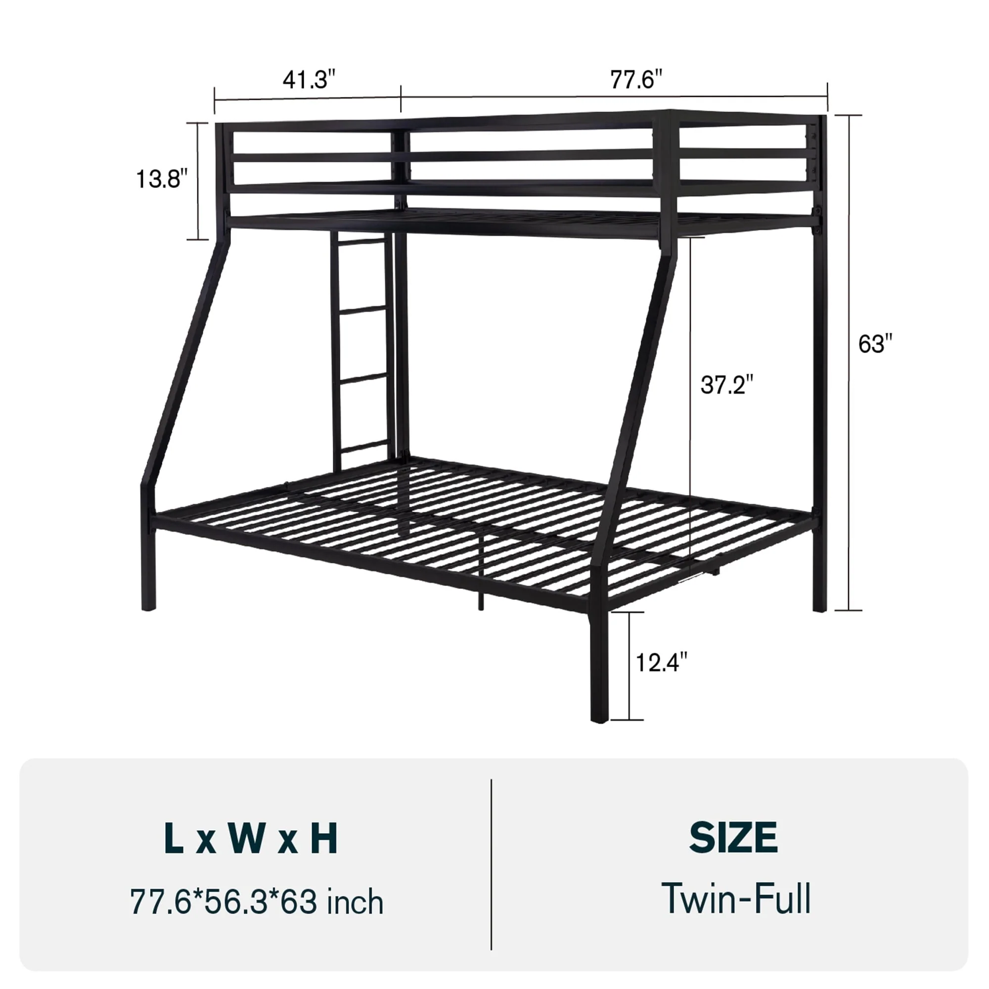 Sha Cerlin Black Twin over Full Size Metal Bunk Bed with Removable Stairs & Underbed Storage, Kids & Teens & Adults