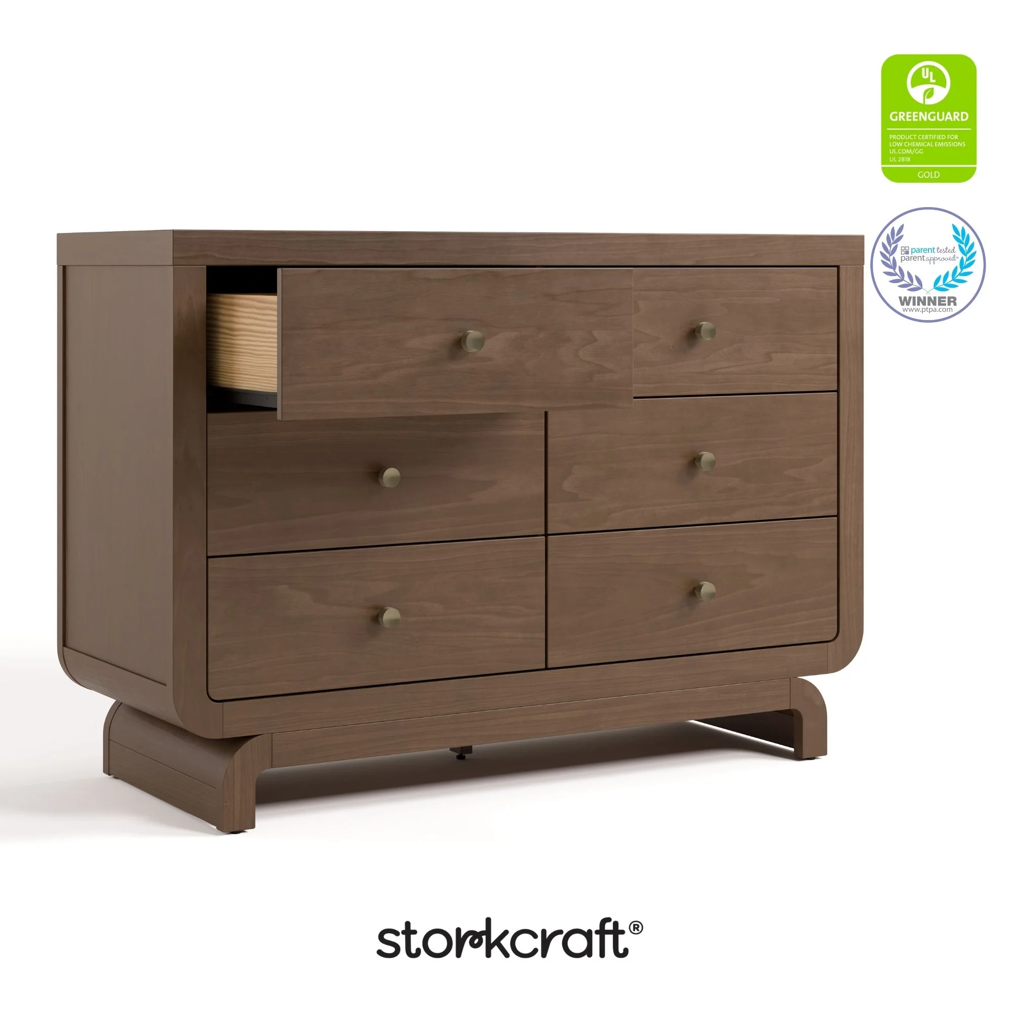 Storkcraft Santorini 6 Drawer Double Dresser, White/Driftwood