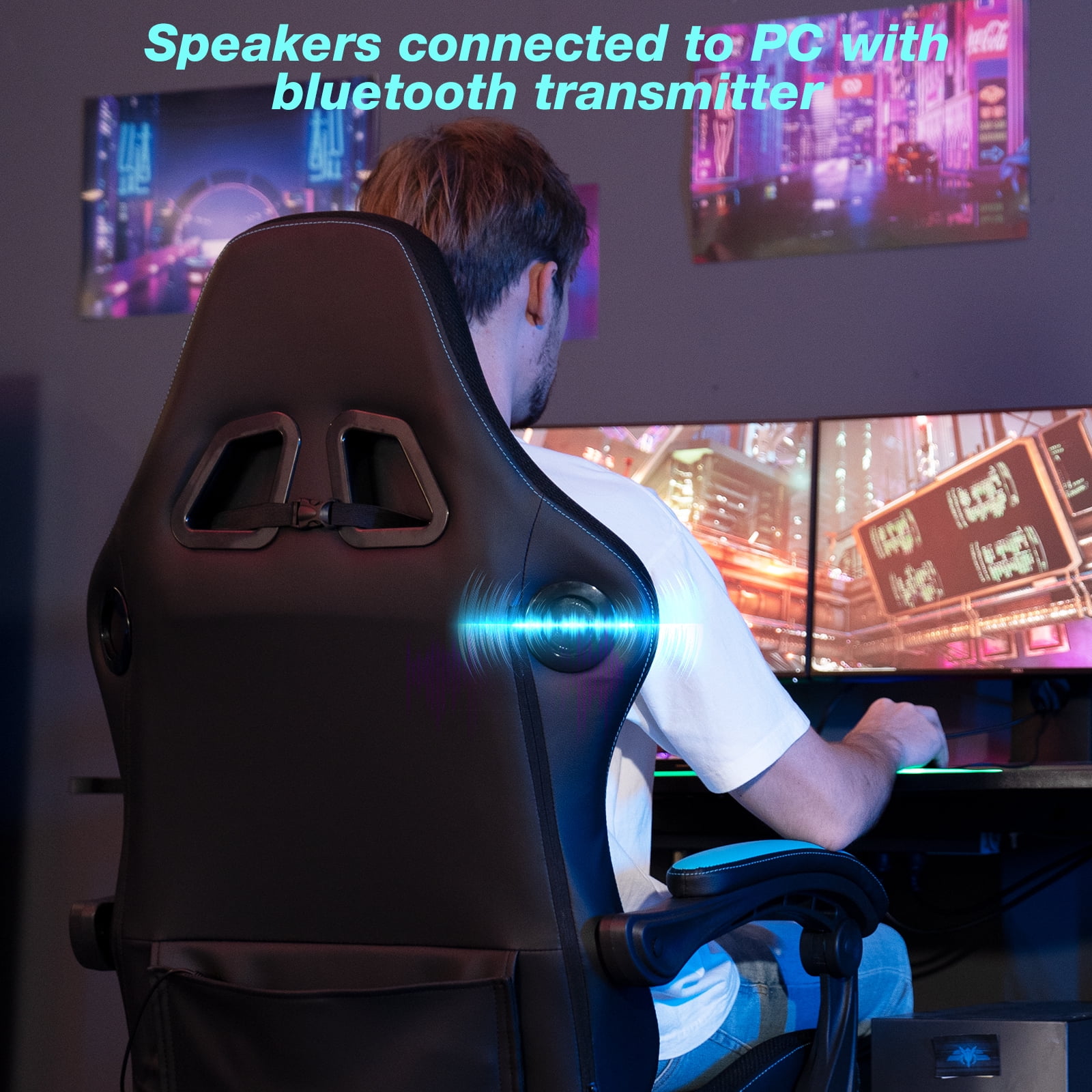 Hoffree Gaming Chair with Bluetooth Speakers Big and Tall Gamer Chair with Footrest and Massage Game Chair with Lumbar Support and 360-Swivel Seat and Headrest for Adults, 400lbs