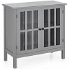 Costway Storage Buffet Cabinet Glass Door Sideboard Console Table Server Gray