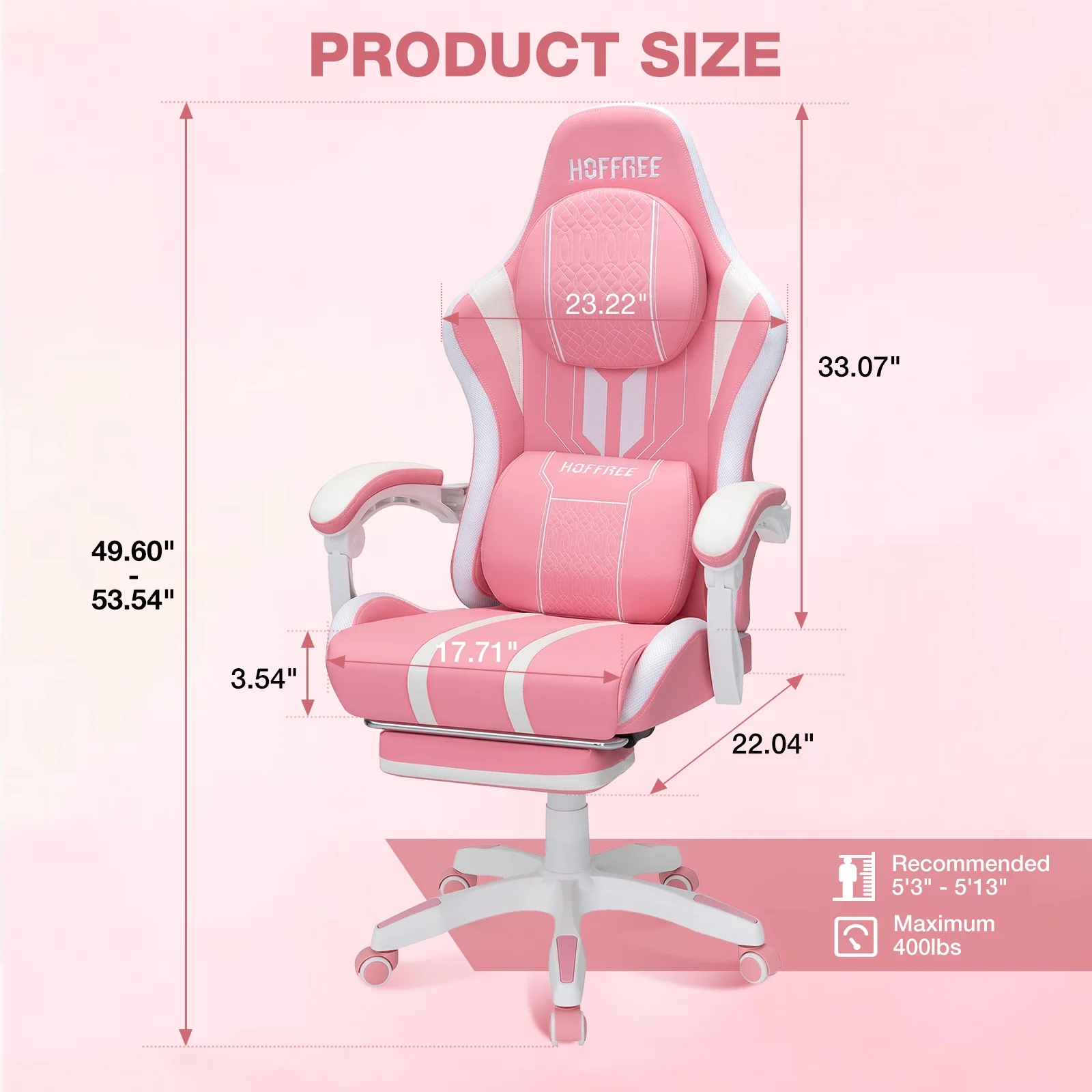 Hoffree Gaming Chair with Bluetooth Speakers Big and Tall Gamer Chair with Footrest and Massage Game Chair with Lumbar Support and 360-Swivel Seat and Headrest for Adults, 400lbs