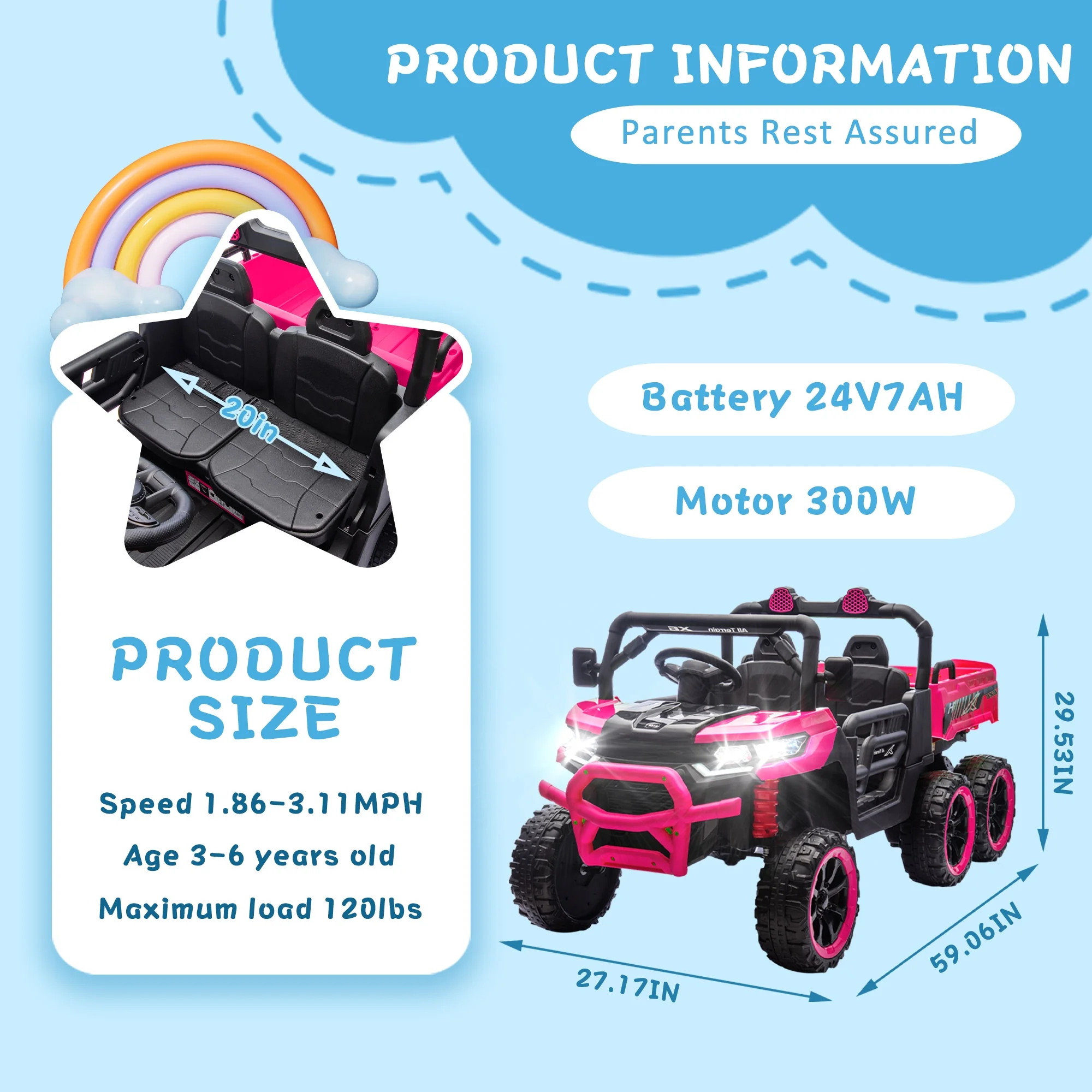 Xuanlur 24V 2 Seater Kids Ride on Car Truck, Ride on UTV W/ 2x200W Motor, 24 Volt Ride on Toys W/ Dump Bed/Shovel, Electric Car for Kids W/ Durable Tires, LED Light, Music, Remote Control, Black