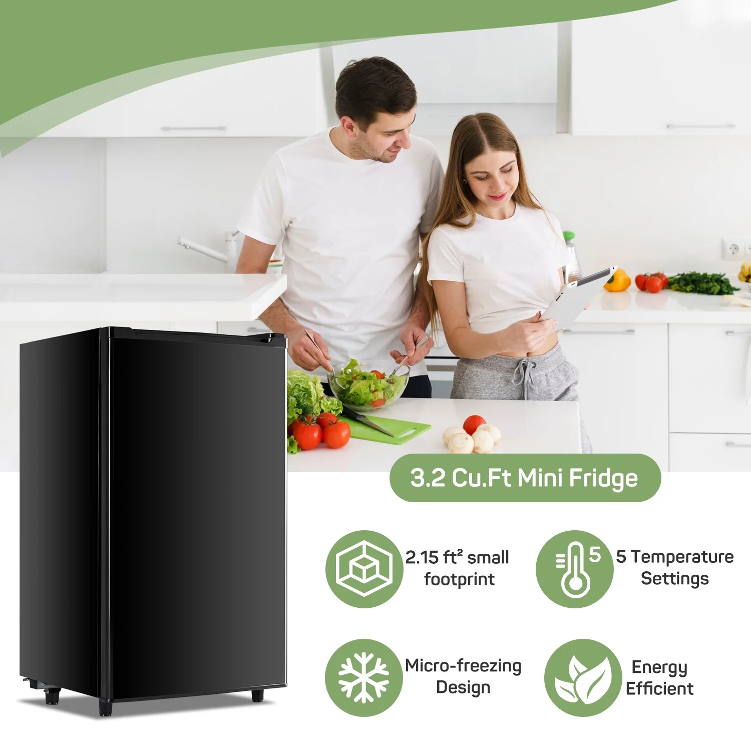 Mini Fridge 3.2 Cu. ft Single Door, 5 Star Energy Efficient, Low Noise, 5 Adjustable Thermostat & Removable Glass Shelves, Silver