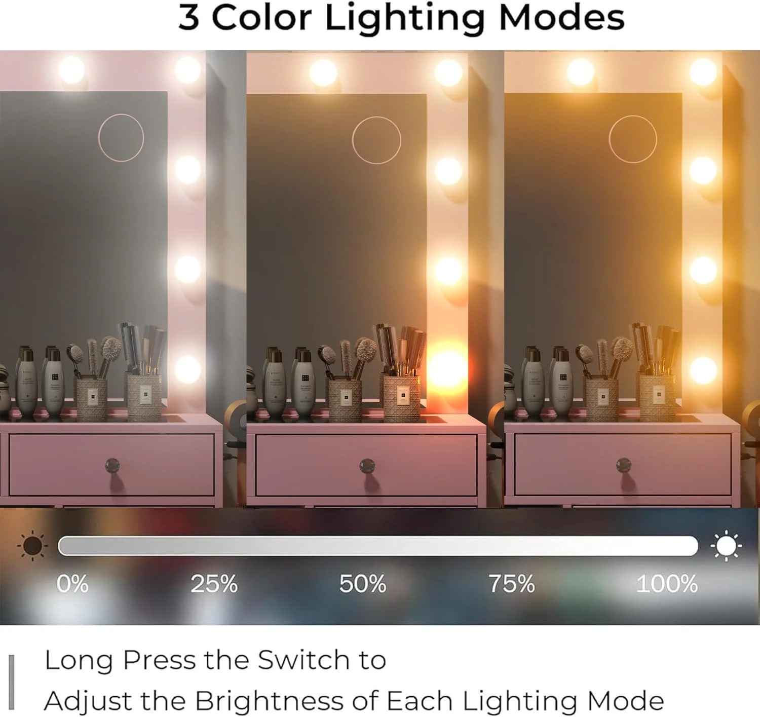 White Vanity Desk with Illuminated Mirror & Power Outlet, 11 Drawers Vanity Table with Chair, Makeup Vanity with 12 LED Lights, Tempered Glass Top, Dressing Table for Bedroom,Dressing Room