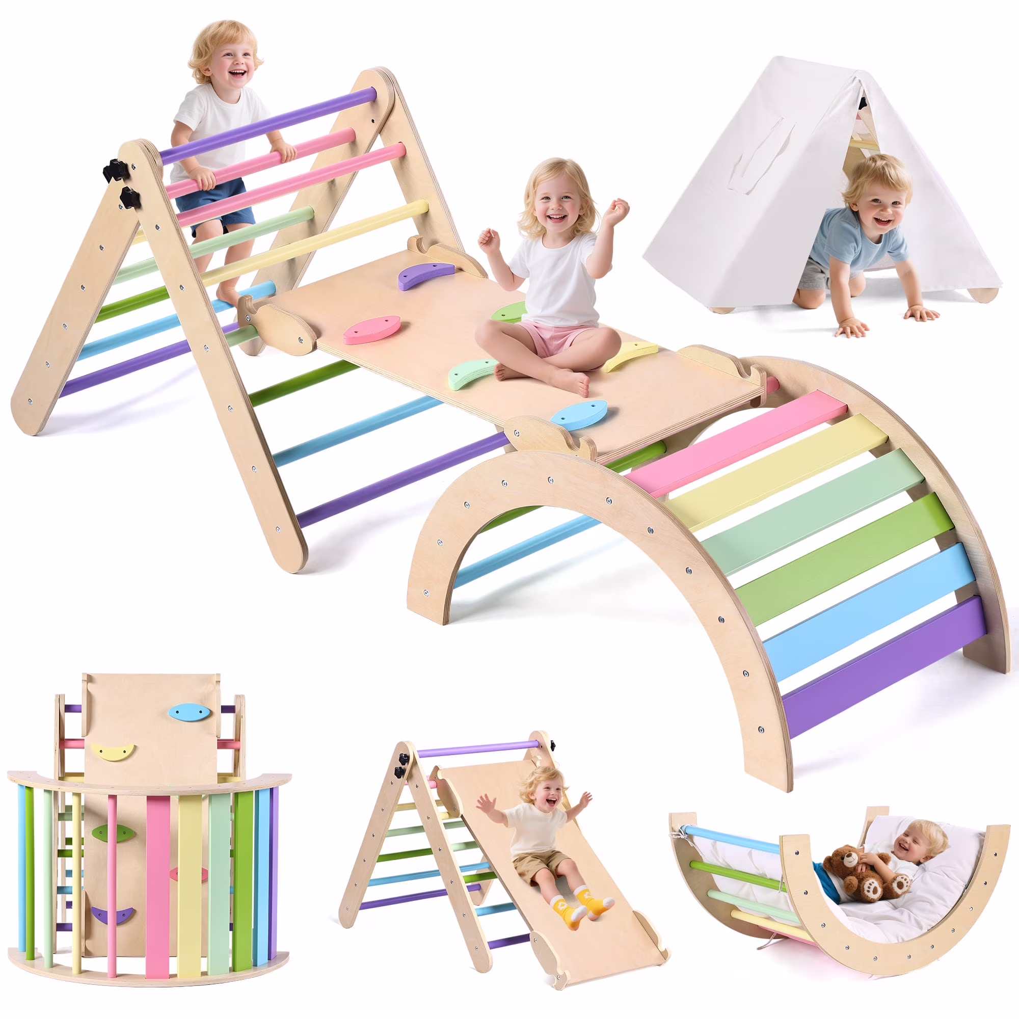 Lookfly 8 in1 Pikler Triangle Set Foldable Baby Climbing Toys for Toddlers 1-6 Inside with Ramp,Toddler Climbing Toys Indoor Baby Gift