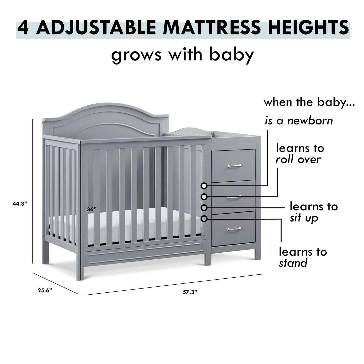 DaVinci Charlie 4-in-1 Convertible Mini Crib & Changer in Grey