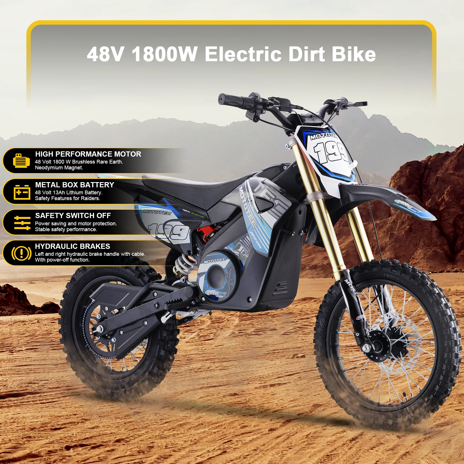 MotoTec 48v Pro Electric Dirt Bike 1800w Lithium Orange
