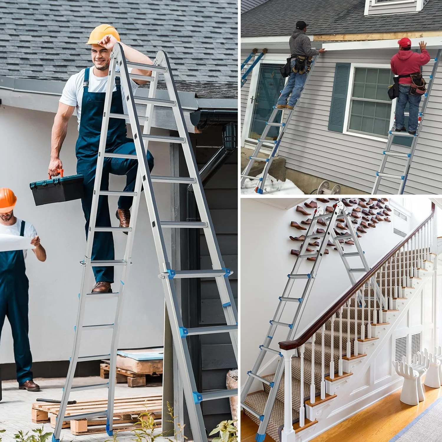 LUISLADDERS Ladder, A Frame 6 Step Ladder Telescoping Ladder, 22 Ft Reach Height Muti Position Folding Ladder Flared Leg & Wheels Design, 330 lbs Capacity Extension Ladder for Household Outdoor Work