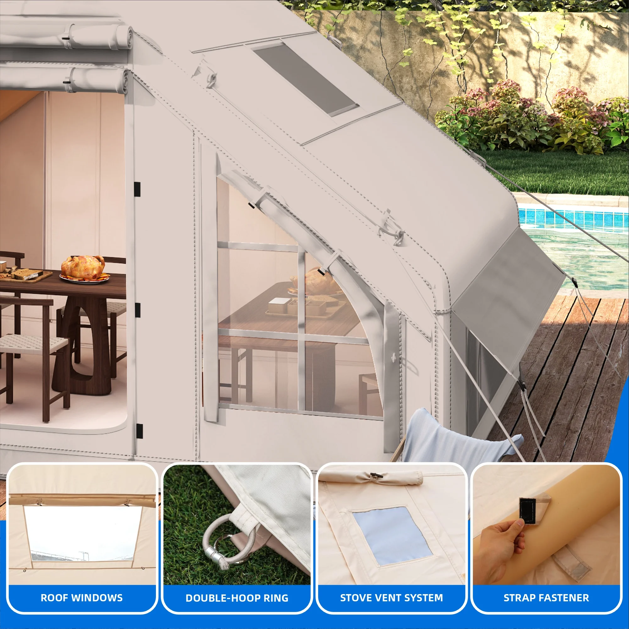 Dextrus Inflatable Camping Tent with Pump, Glamping Tents, Easy Setup 4 Season Waterproof Windproof Outdoor Blow Up Tent, Suitable for 2-6 people