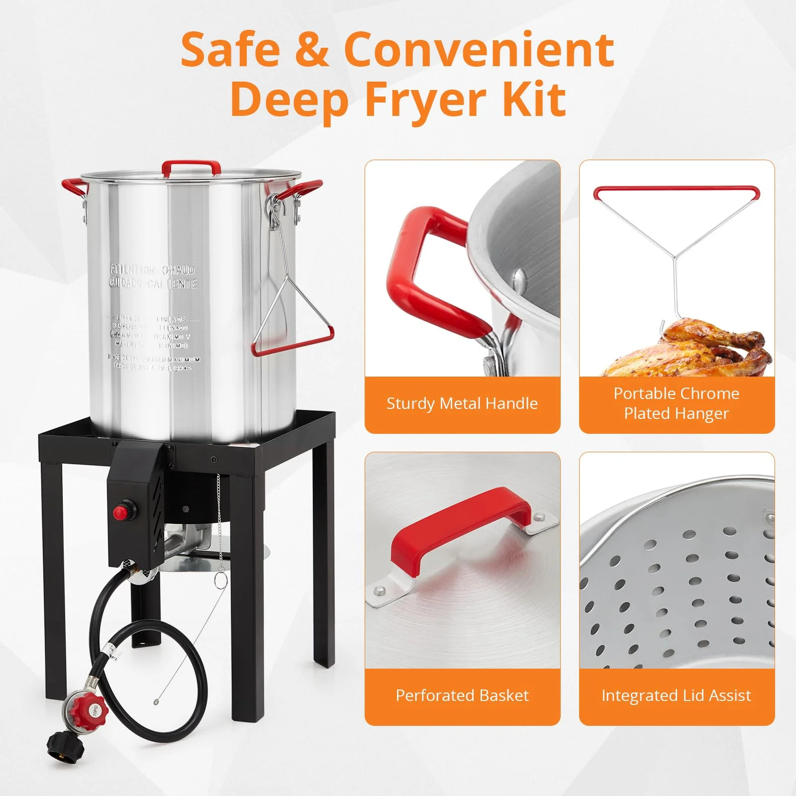 2024 New 30 Qt Turkey & 10 Qt Fish Fryer Boiler Steamer Set, Aluminum Turkey Deep Fryer Pot, 38, 000 BTU Outdoor Propane Stove Stand for 20 Lbs Turkey, Thermometer, Turkey Rack & Lifting Hook