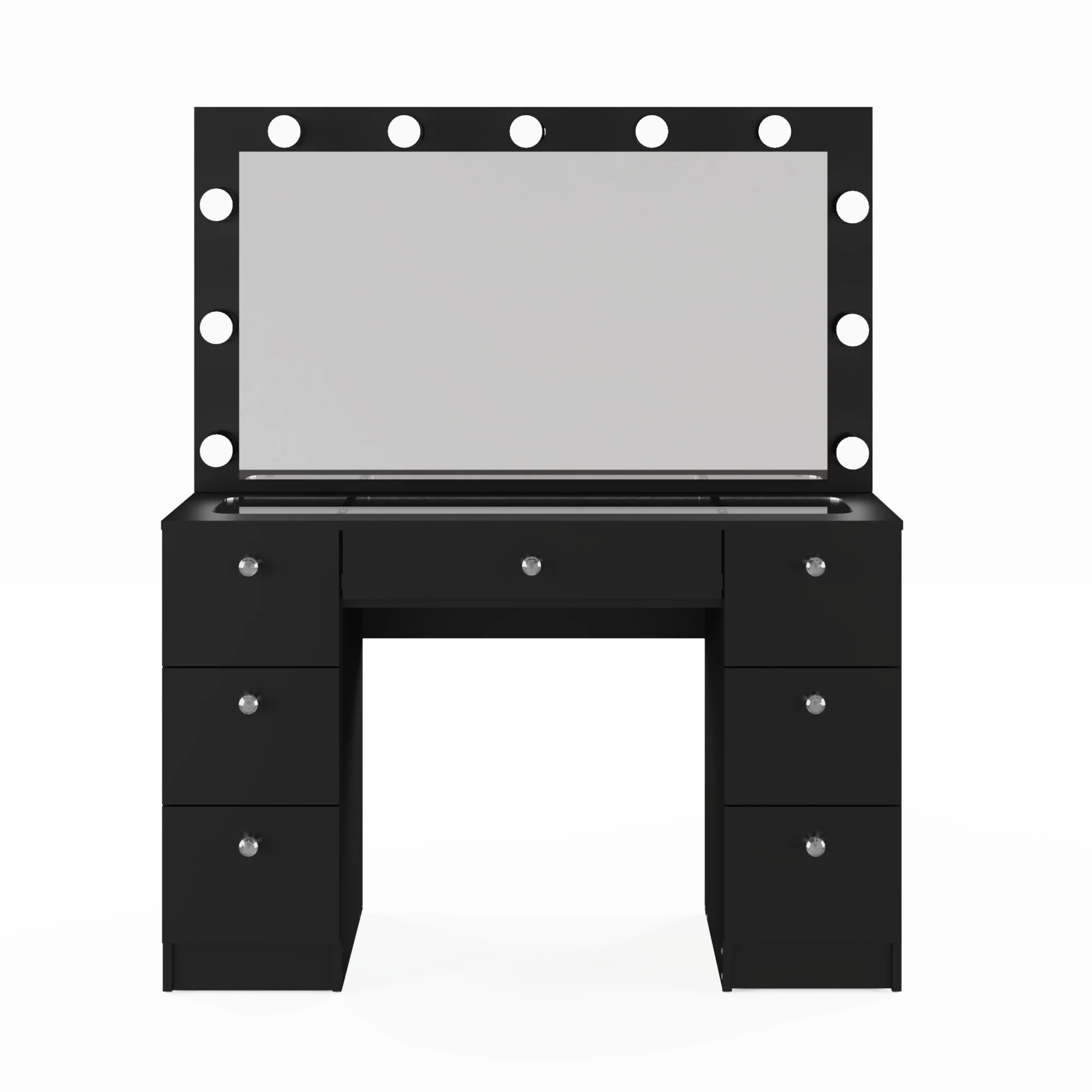 Ember Interiors Ibbie White Makeup Vanity with Glass Top, Lights, Charging Station