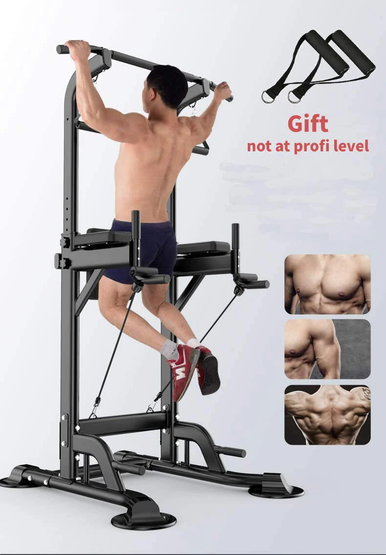 PROHIKER Power Tower Dip Station, Pull Up Bar Stand Power Rack with Backrest and Resistance Band, Height Adjustable Strength Training Equipment for Fitness Home Workout, Black