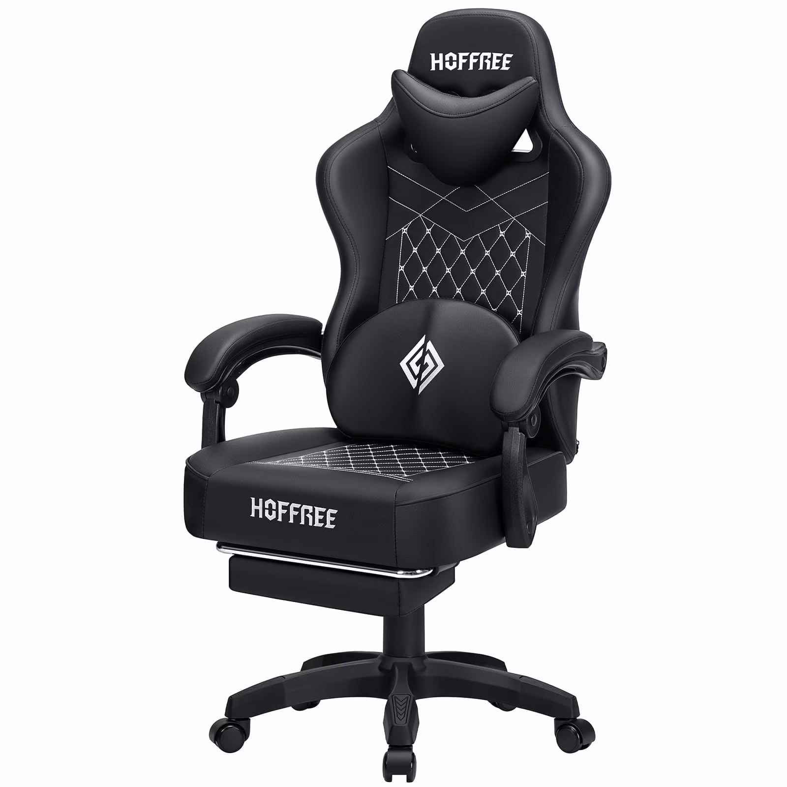 Hoffree Gaming Chair with Speakers PU Gamer Chair with footrest and massage Egonomic Computer Game Chair with Headrest and Lumbar Support for Adults and Office Gaming, 440 LBS