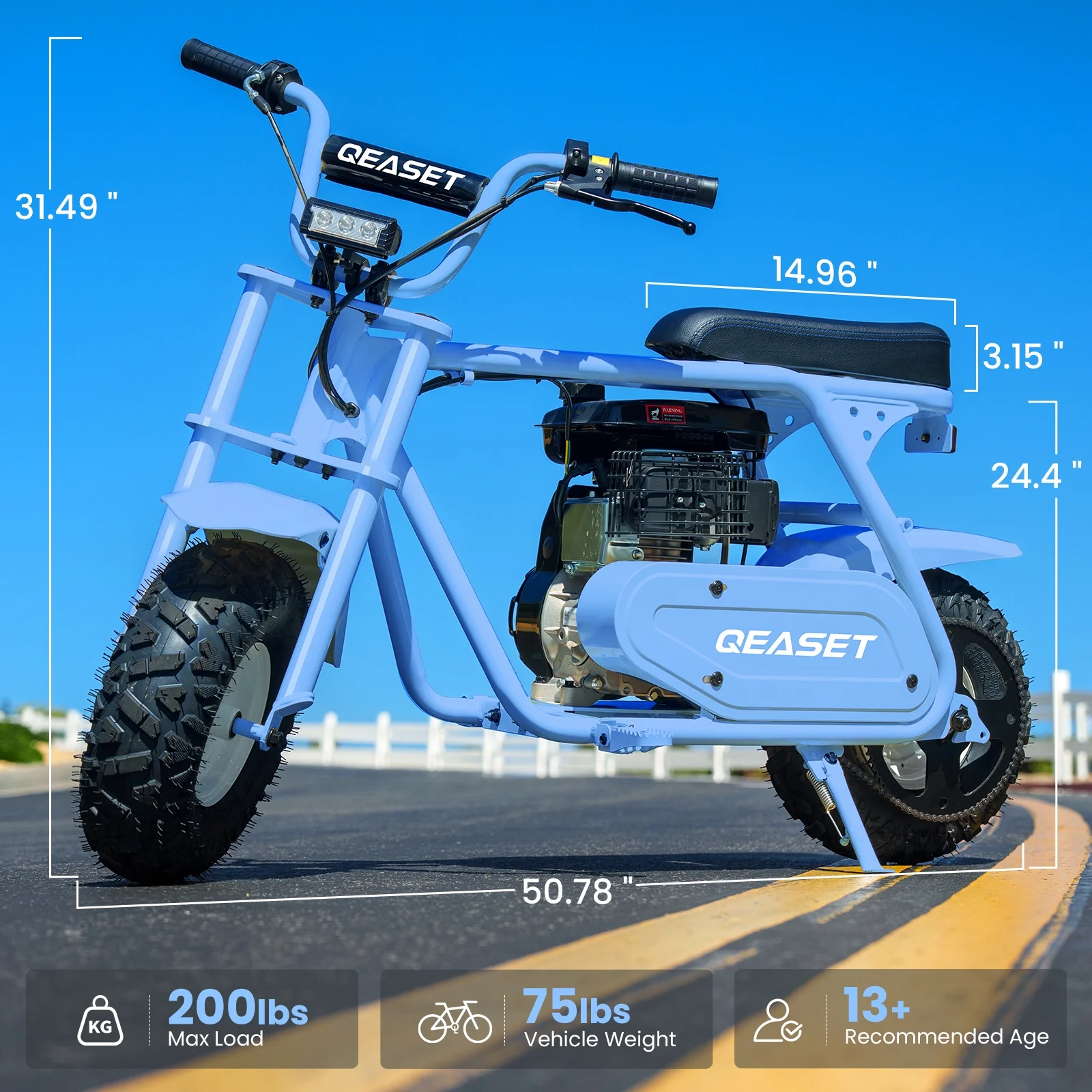 QEASET MB001 Gas Powered Mini Dirt Bike 99CC for Teens and Adults, 25MPH Off Road Motorcycle, Weight Support Up to 200 LBS - Black