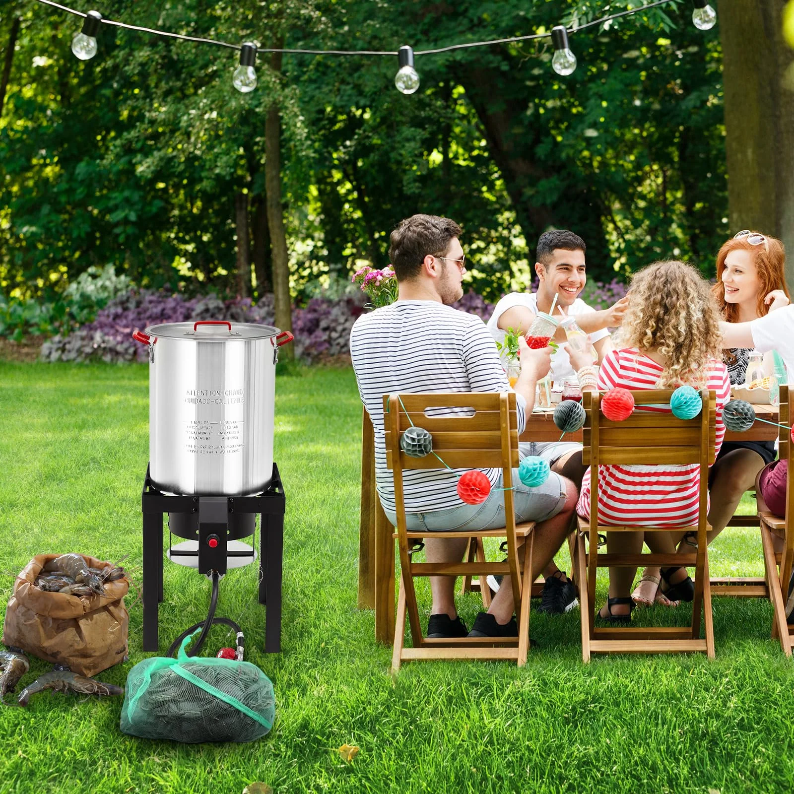 2024 New 30 Qt Turkey & 10 Qt Fish Fryer Boiler Steamer Set, Aluminum Turkey Deep Fryer Pot, 38, 000 BTU Outdoor Propane Stove Stand for 20 Lbs Turkey, Thermometer, Turkey Rack & Lifting Hook