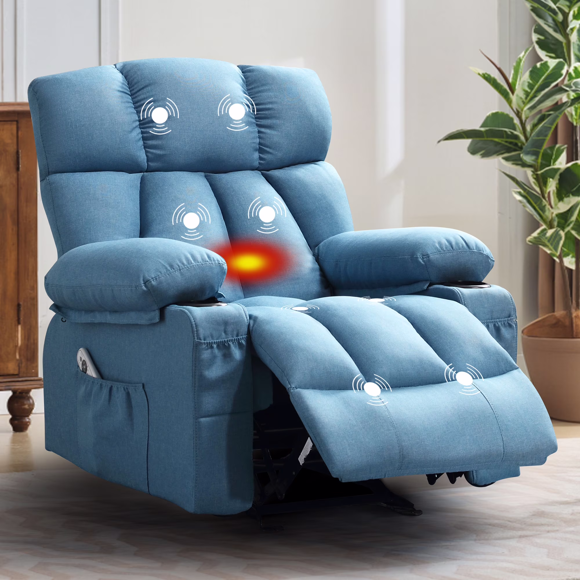 JONPONY Manual Recliner Chair with Heat Therapy and Massage Function, Heavy Duty Reclining Mechanism Massage Chair, Elderly Single Rocker Sofa with Cup Holders for Bedroom Home Theater,Grey