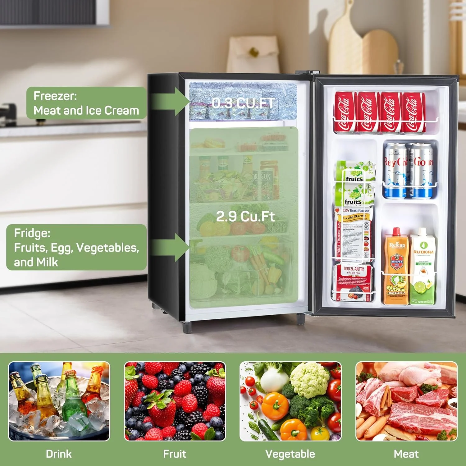 Mini Fridge 3.2 Cu. ft Single Door, 5 Star Energy Efficient, Low Noise, 5 Adjustable Thermostat & Removable Glass Shelves, Silver