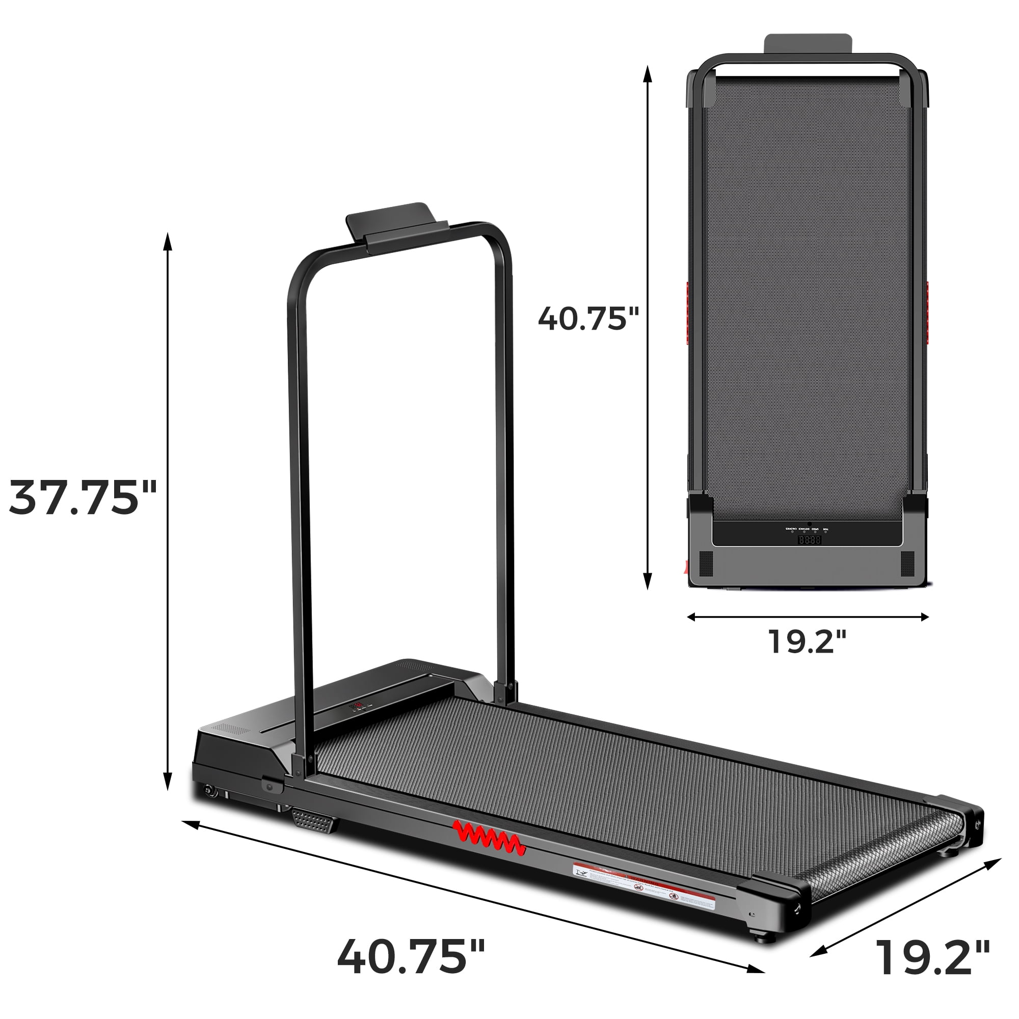 2 in 1 Walking Pad Treadmill, Foldable Treadmills with Handle Bar, 2.5HP Portable Folding Treadmill with Remote Control, Under Desk Treadmill for Home Office, 300lbs, Black