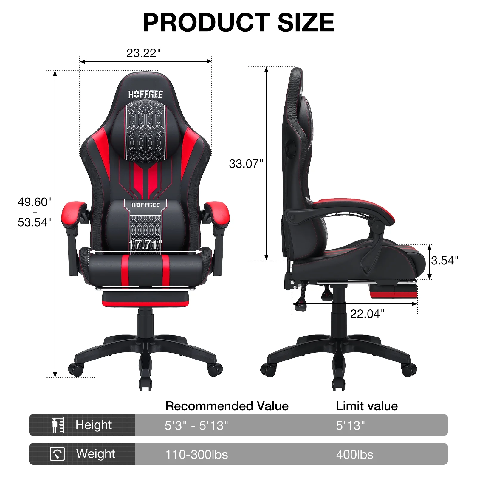 Hoffree Gaming Chair with Bluetooth Speakers Big and Tall Gamer Chair with Footrest and Massage Game Chair with Lumbar Support and 360-Swivel Seat and Headrest for Adults, 400lbs