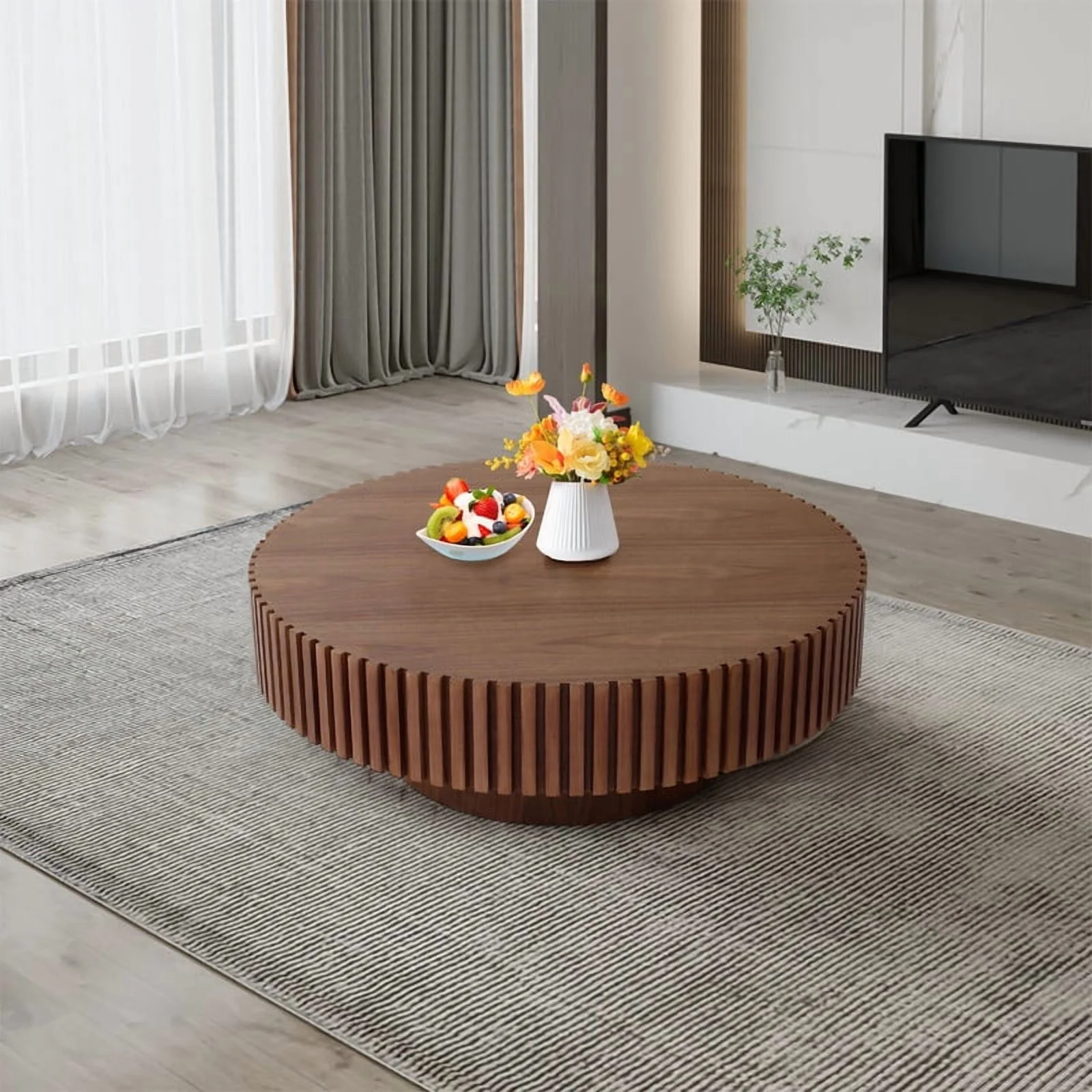 FFH 43.7 inch Oval Coffee Table for Living Room,Handcraft Rustic Corner Coffee Table Nature Wood Relief Sturdy Pedestal for Apartmen,Side Table Centre Table,Nature Wood