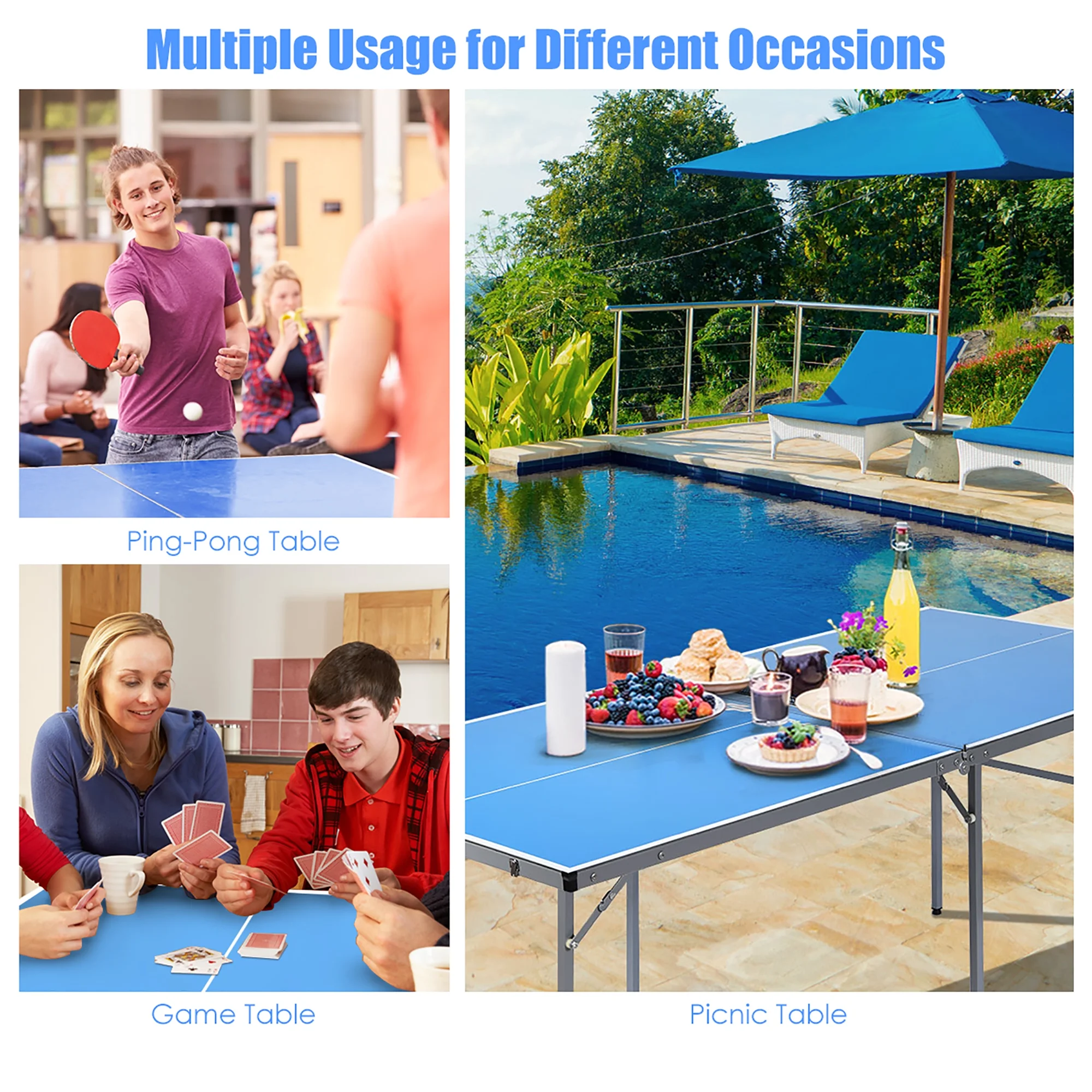 Goplus 6’x3’ Portable Tennis Ping Pong Folding Table w/Accessories Indoor Outdoor Game