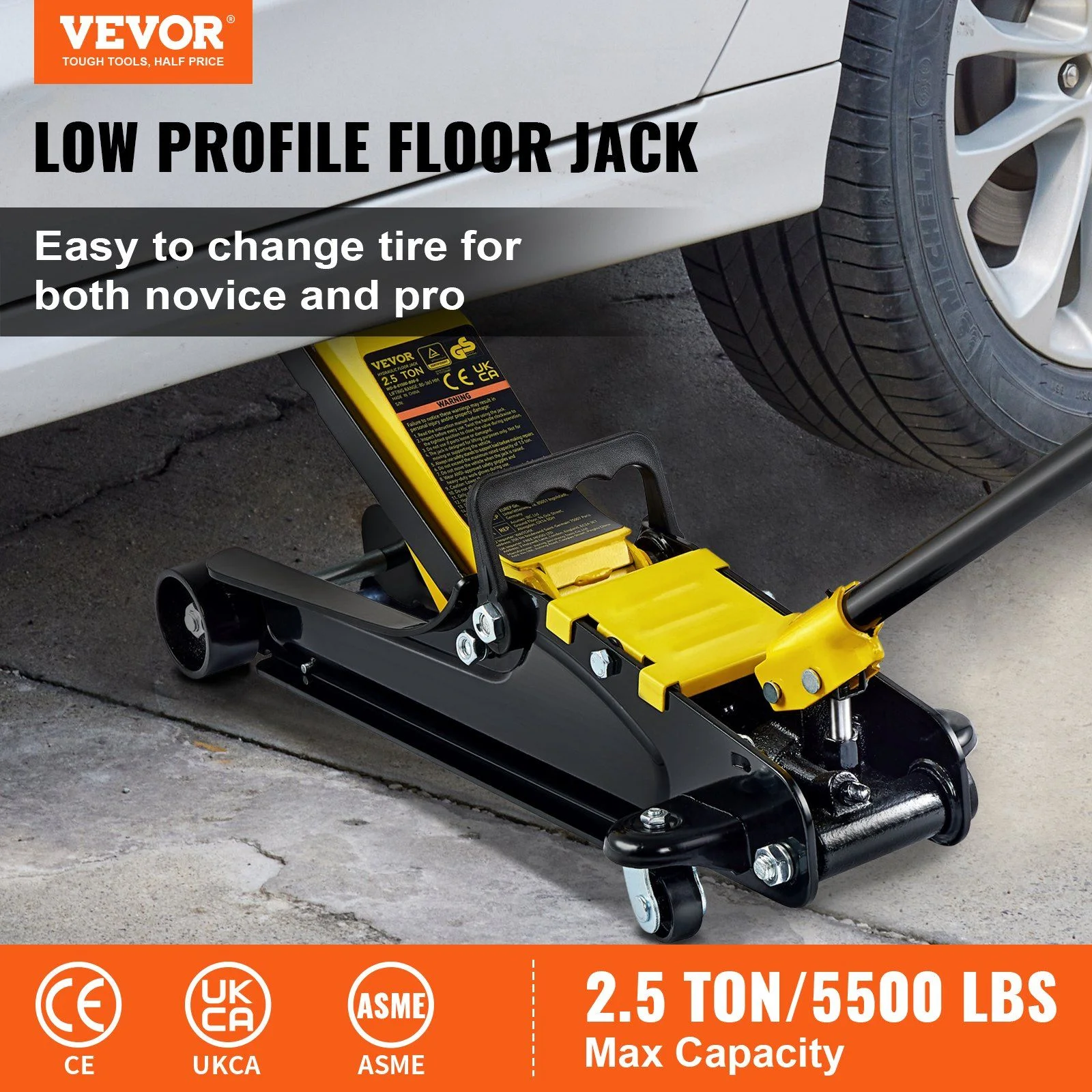2.5 Ton Low Profile Floor Jack - Heavy Duty Steel Hydraulic Pump for Cars & SUVs