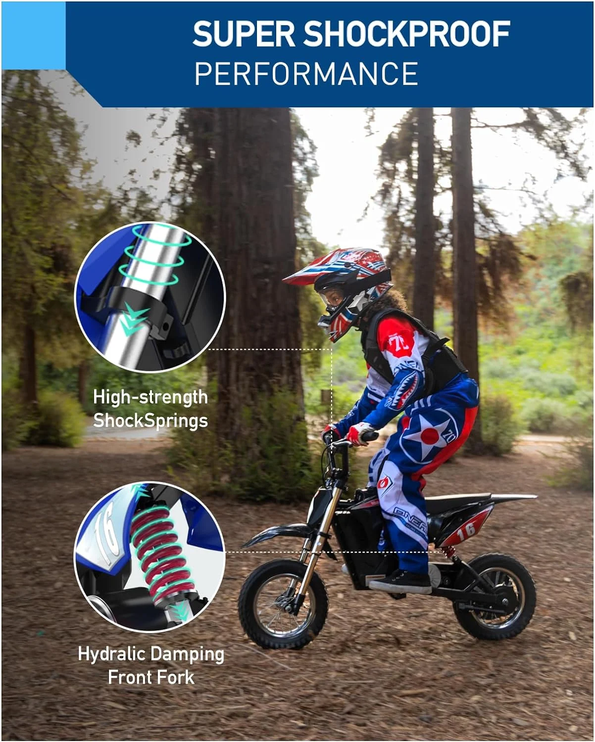 Hiboy DK1 Electric 300W Dirt Bike, for 3 Years to 13 Years - Blue