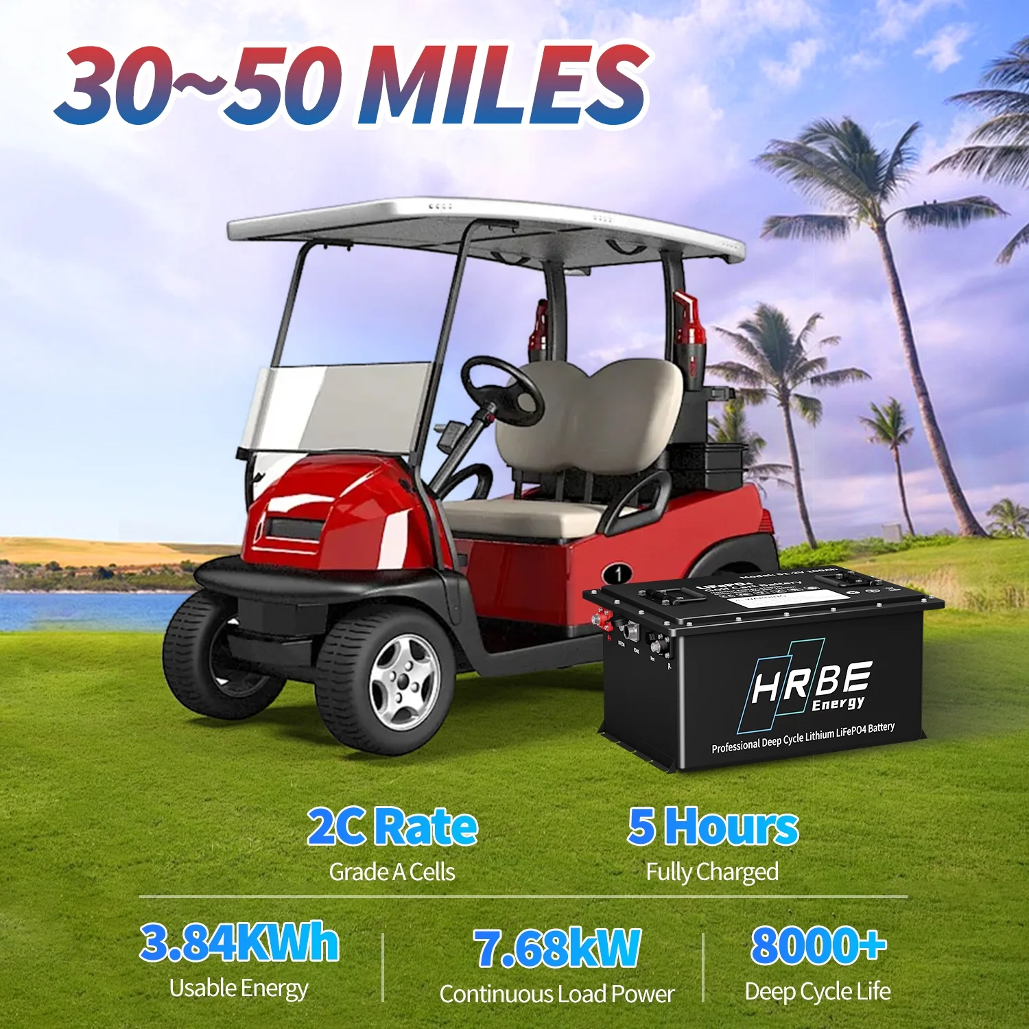 48V 105Ah Golf Carts Lithium Lifepo4 Battery Bluetooth,Built in 200A BMS with a Smart Monitor Mobile APP & 58.4V 20A Charger,5376WH,15000+ Deep Cycles