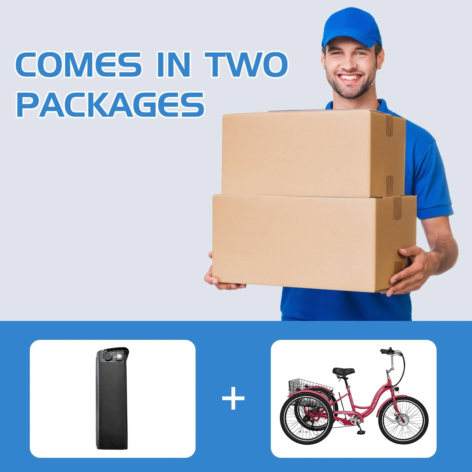 Lilypelle Electric Tricycle ,3 Wheel Motorized Bicycle,with 350W Motor 36V 10.4AH Lithium Battery UL Certified,24