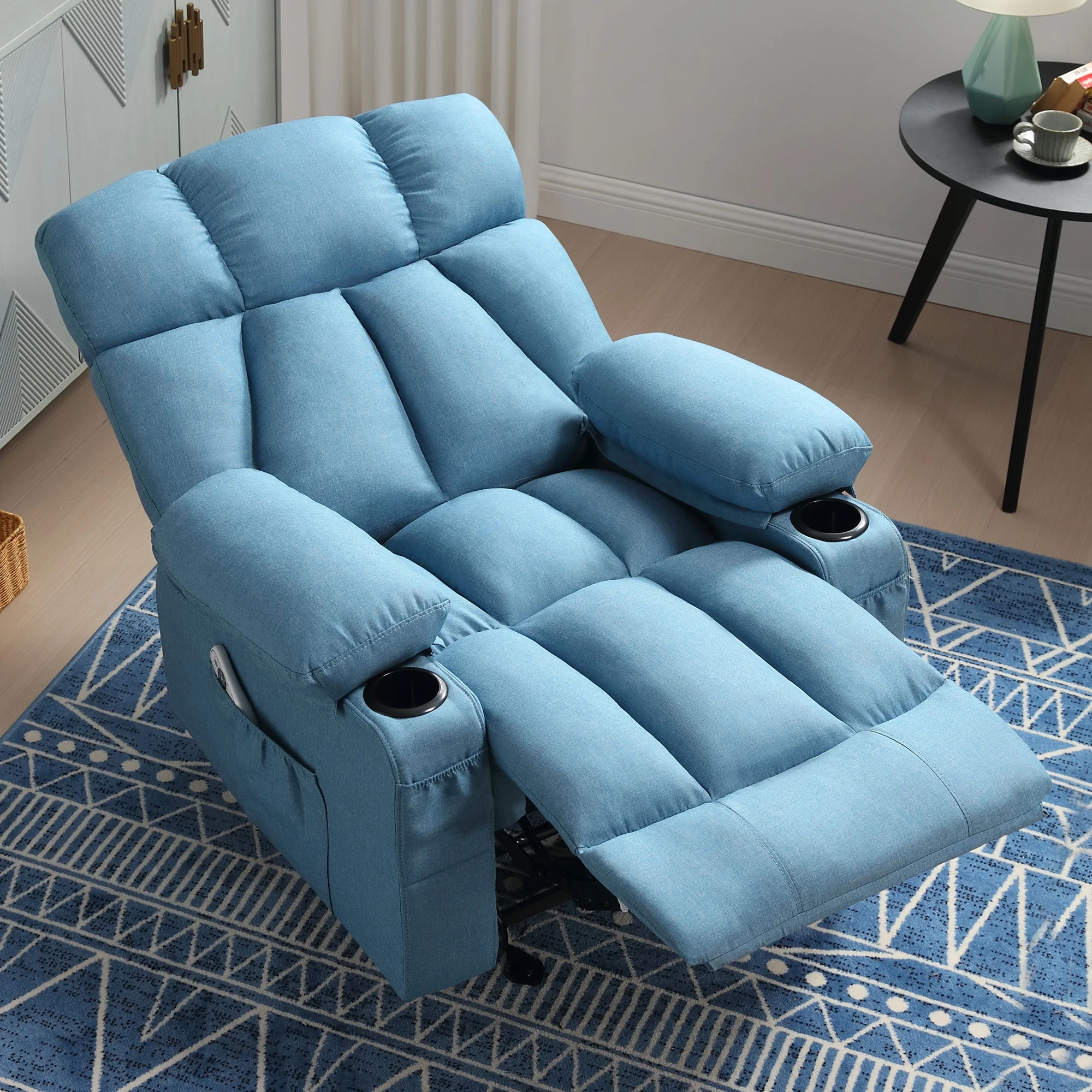 JONPONY Manual Recliner Chair with Heat Therapy and Massage Function, Heavy Duty Reclining Mechanism Massage Chair, Elderly Single Rocker Sofa with Cup Holders for Bedroom Home Theater,Grey