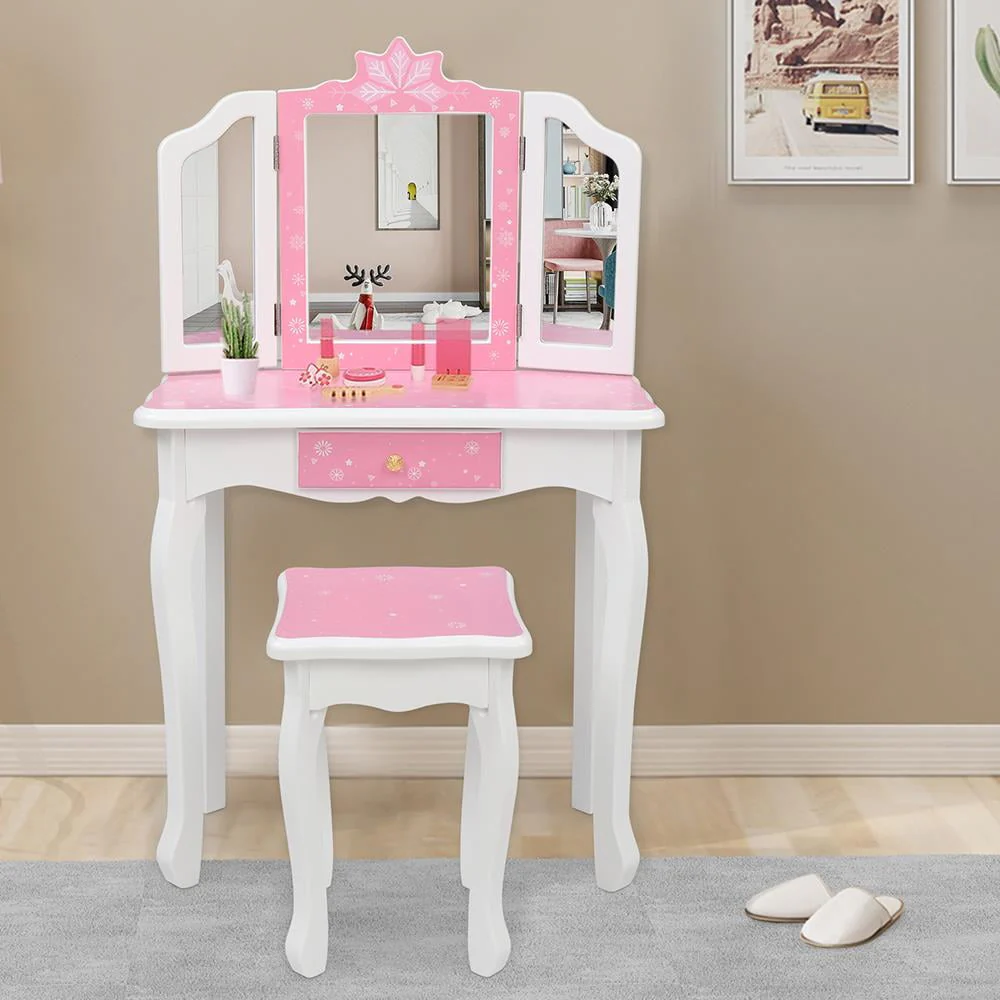 Winado Kids Vanity Table and Chair Set with Mirror Makeup Dressing Table with Drawer Fashion