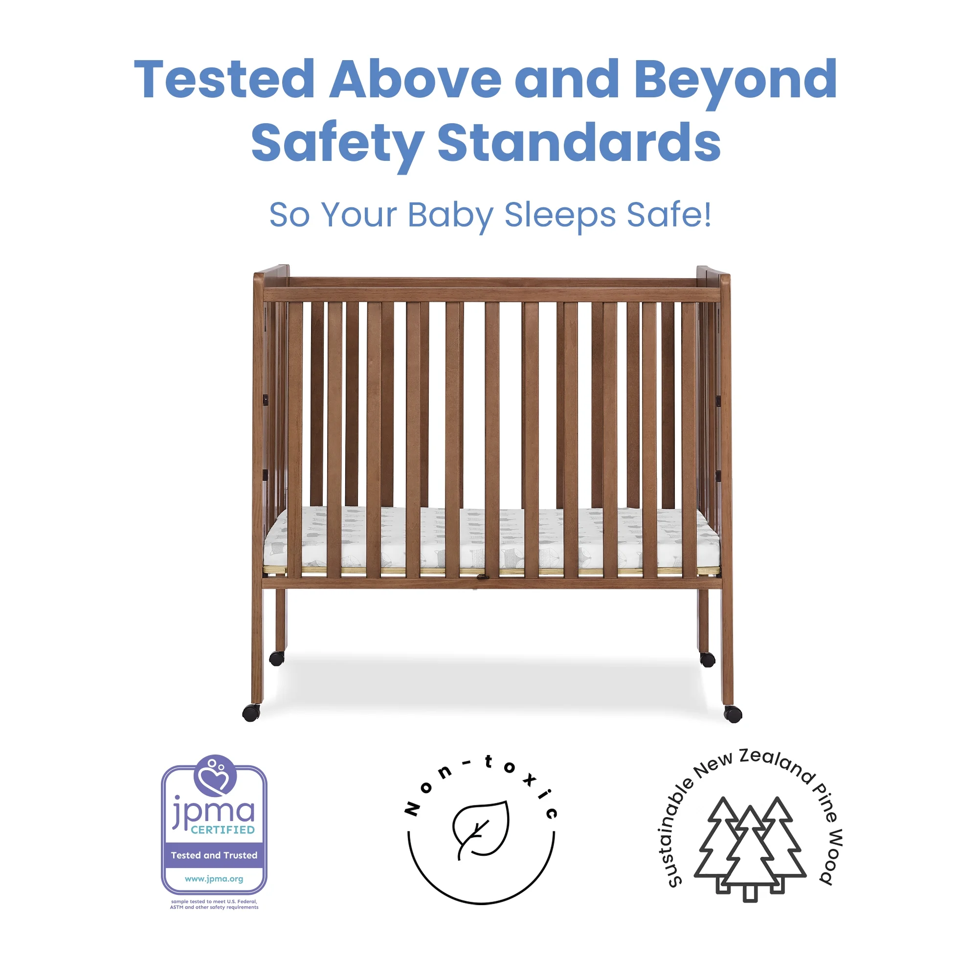 Delta Children Lee Portable Folding Mini Crib with 1.5-Inch Mattress - Greenguard Gold Certified, Bianca White