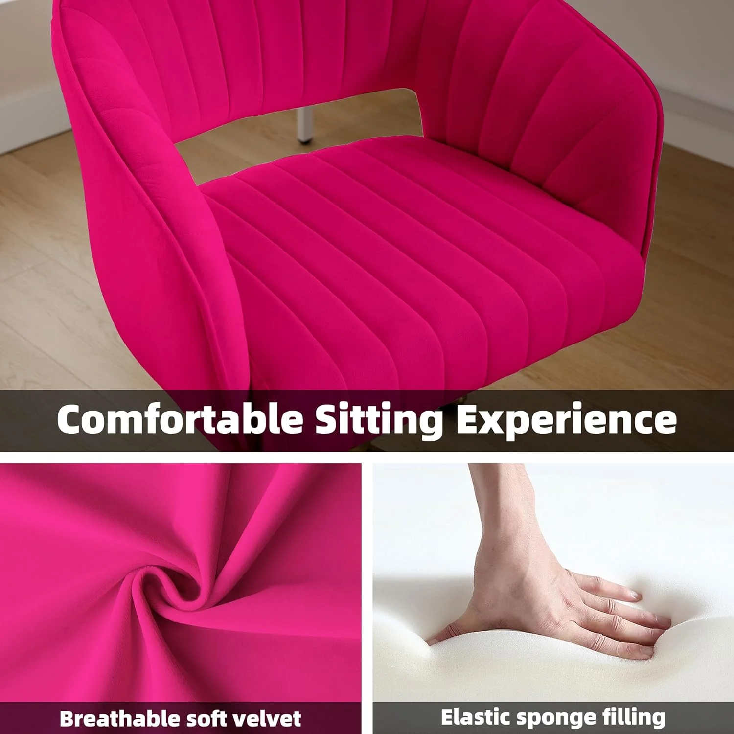 Westice Home Office Desk Chairs, Velvet Task Chair, Height Adjustable Swivel Vanity Chair with Golden Base for Vanity Study, Living Room Computer Room, Beige