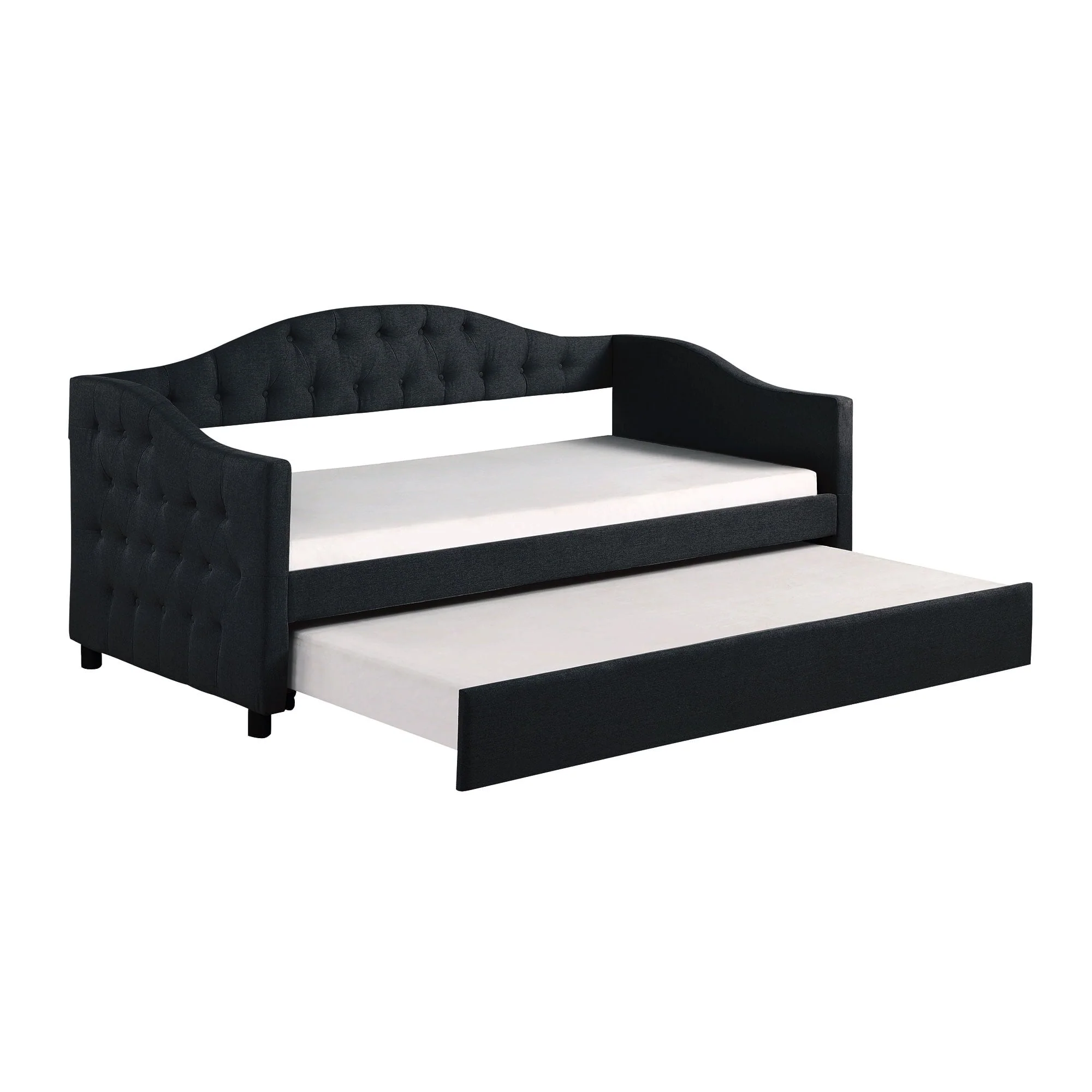 Euroco Upholstery Twin Size Daybed, Wood Tufted Daybed with Trundle for Kids Room, No Box Spring Needed, Dark Gray